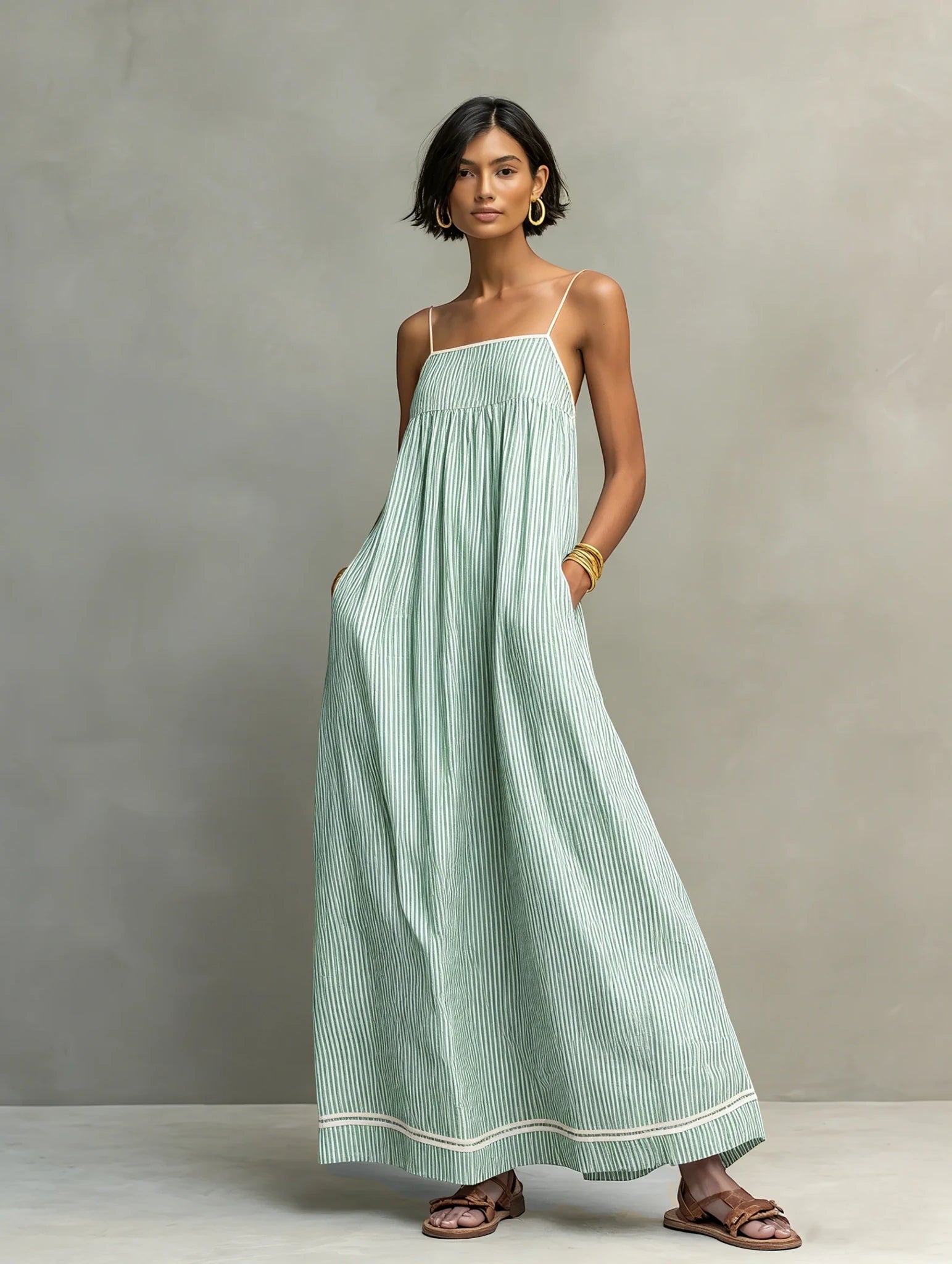 Women's Striped Maxi Summer Dress with Spaghetti Straps