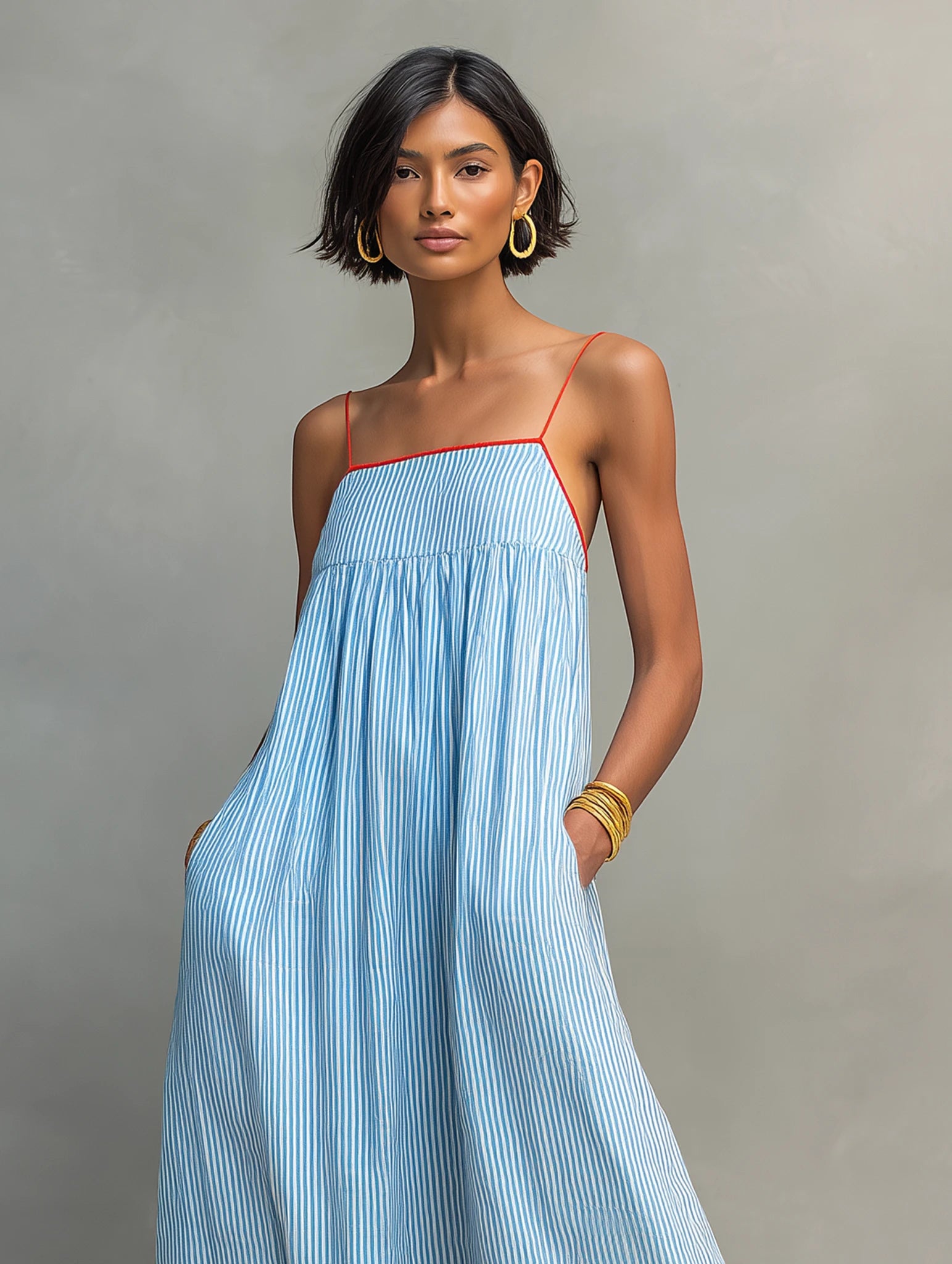 Women's Striped Maxi Summer Dress with Spaghetti Straps