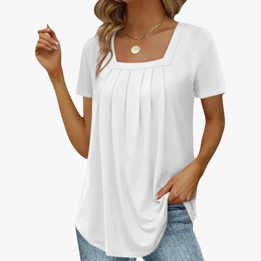 Women's Summer Blouse with Short Sleeve and Square Neck
