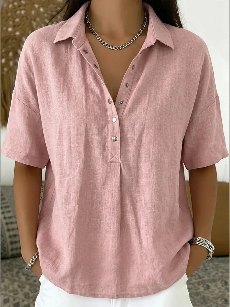Women's Summer Shirt with V-Neck and Short Sleeve