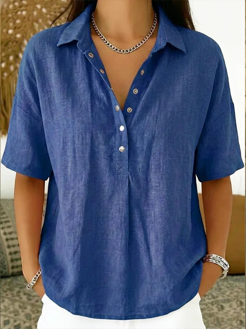 Women's Summer Shirt with V-Neck and Short Sleeve