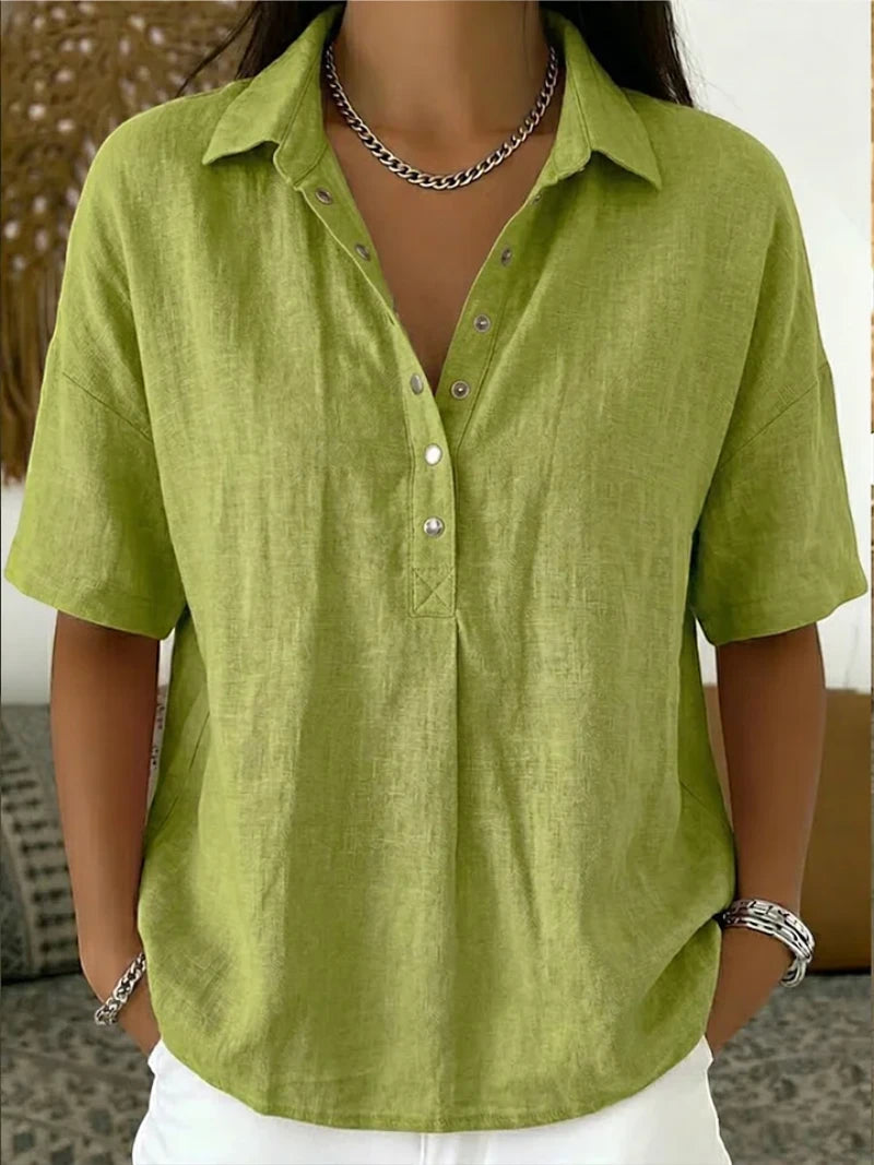 Women's Summer Shirt with V-Neck and Short Sleeve