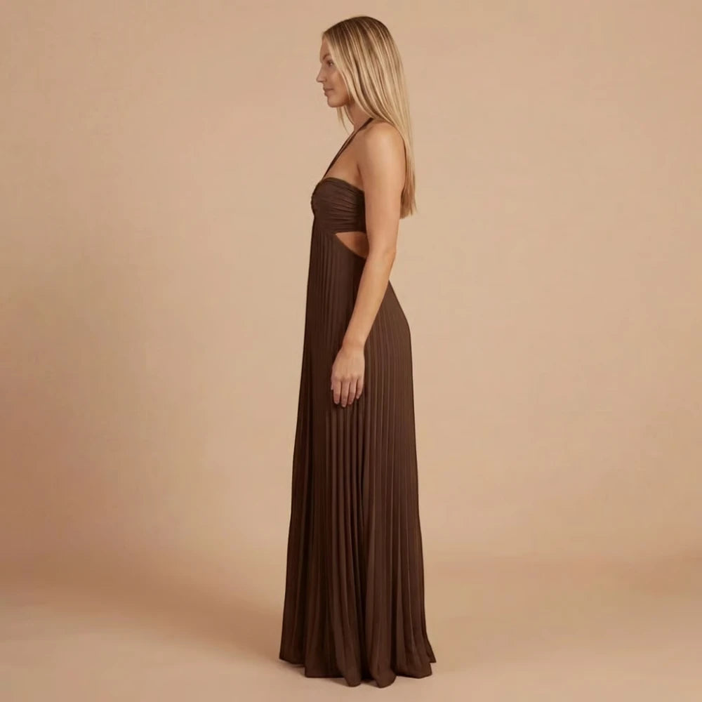 Women's Summer Maxi Wedding Guest Dress with Pleated Skirt