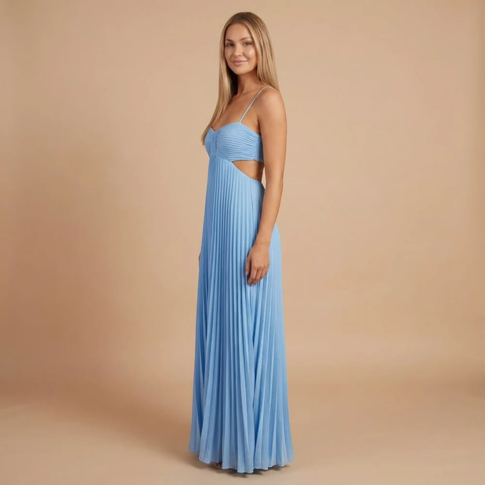 Women's Summer Maxi Wedding Guest Dress with Pleated Skirt