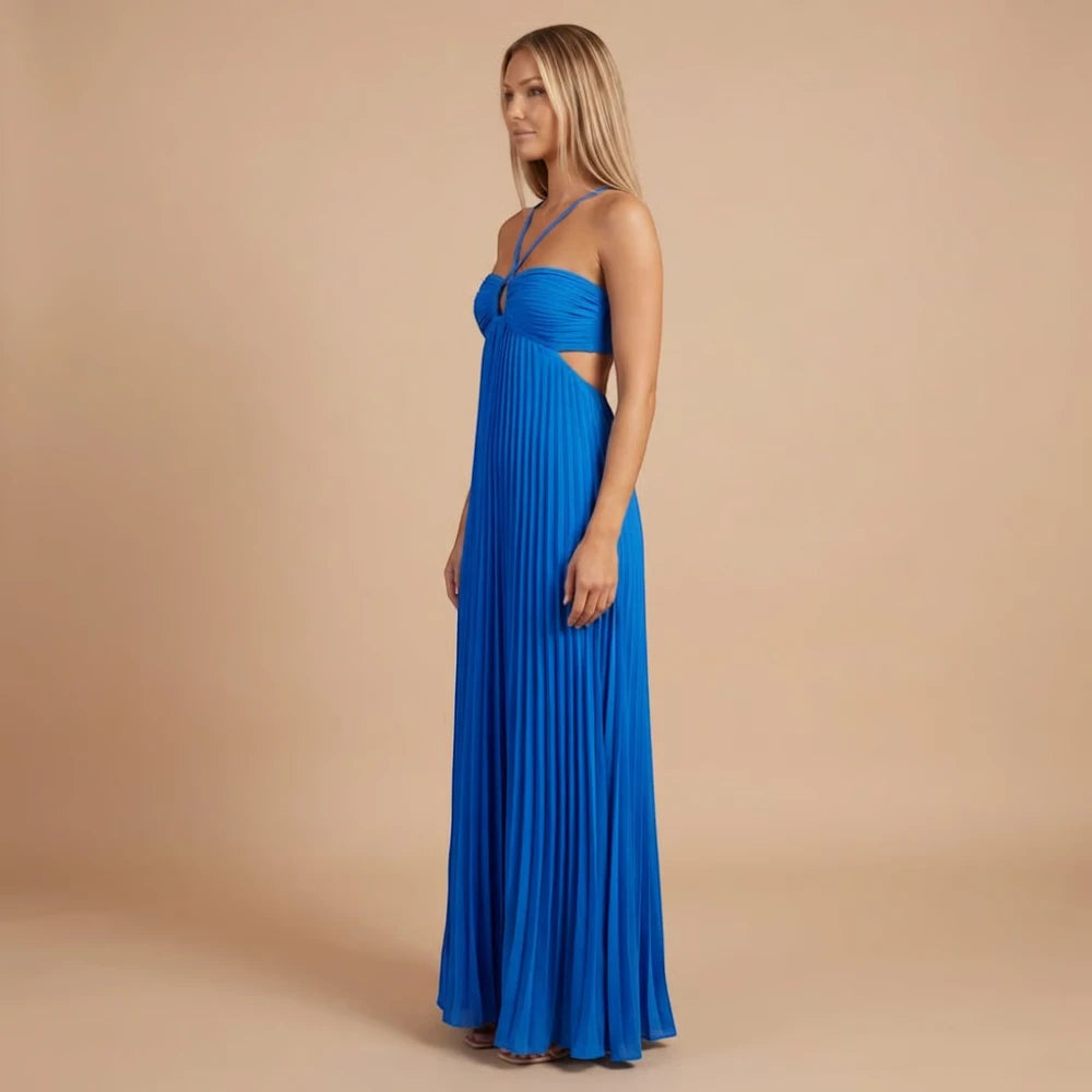 Women's Summer Maxi Wedding Guest Dress with Pleated Skirt