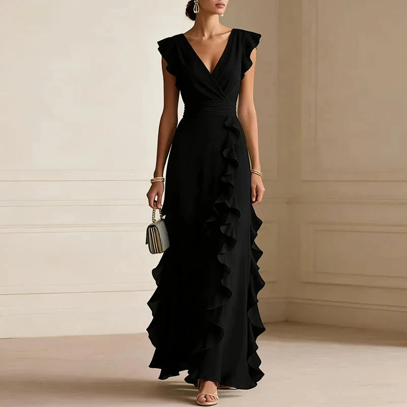 Women's Summer Maxi Wedding Guest Dress with Ruffle Details