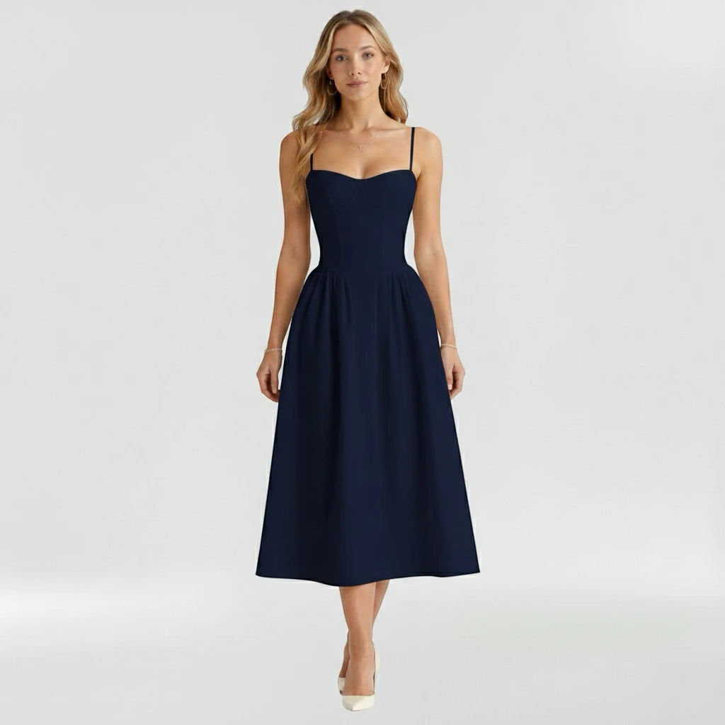 Women's Vintage Casual Midi Summer Dress with Sweetheart Bodice