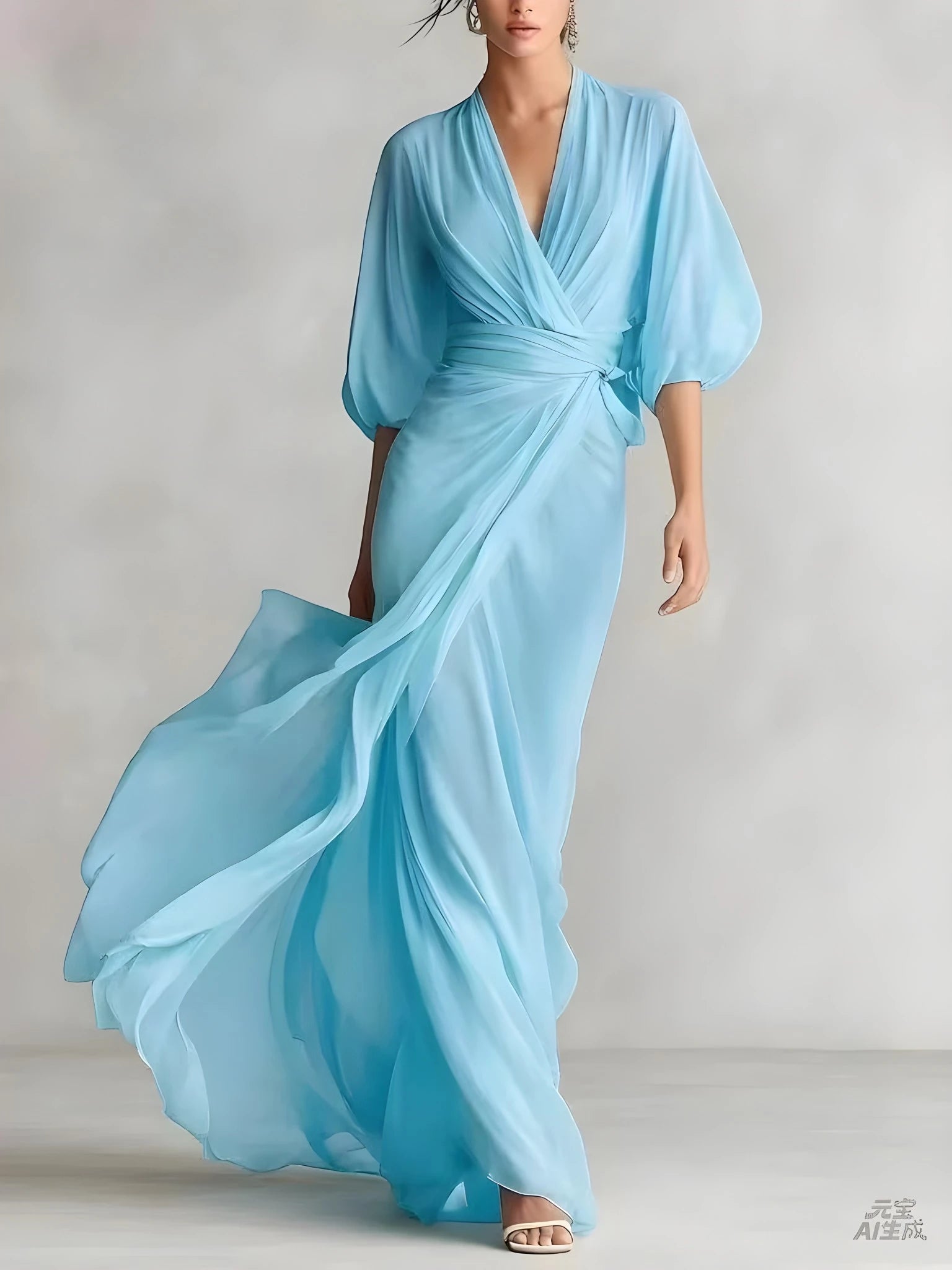 Women's Wedding Guest Maxi Summer Dress with V-Neck