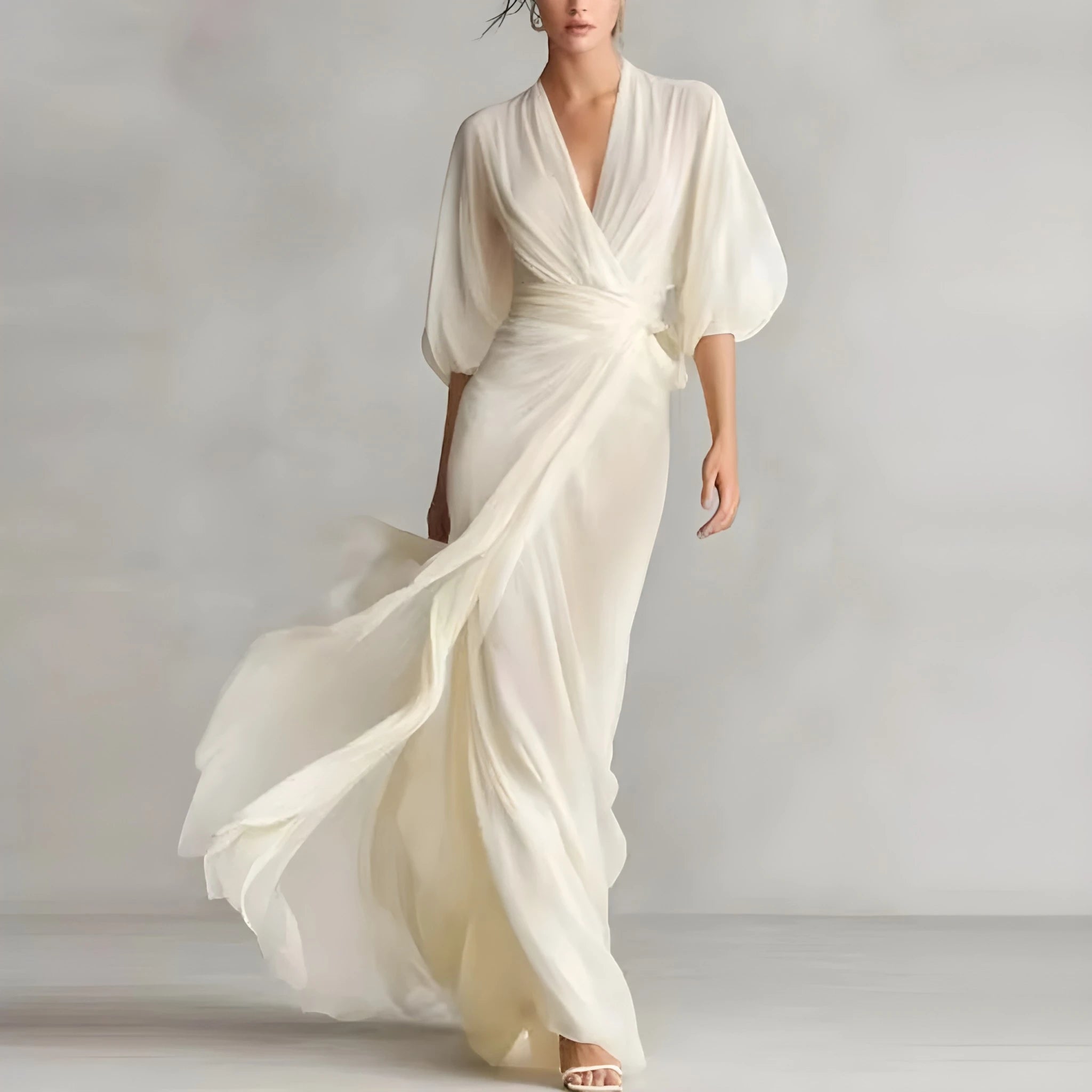Women's Wedding Guest Maxi Summer Dress with V-Neck