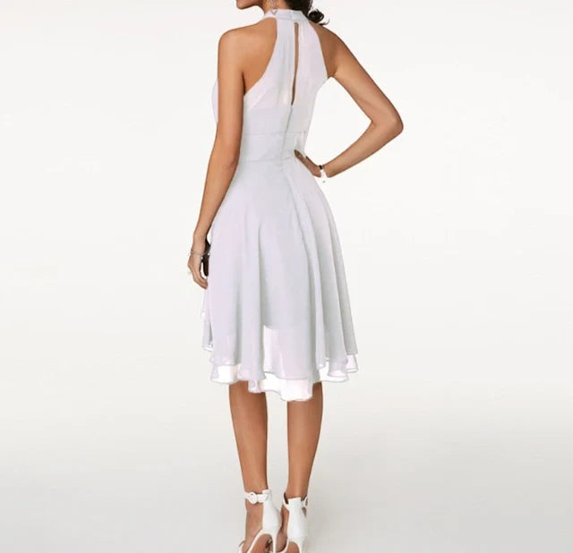 Women's Elegant Formal Midi Summer Dress with Halter Neck