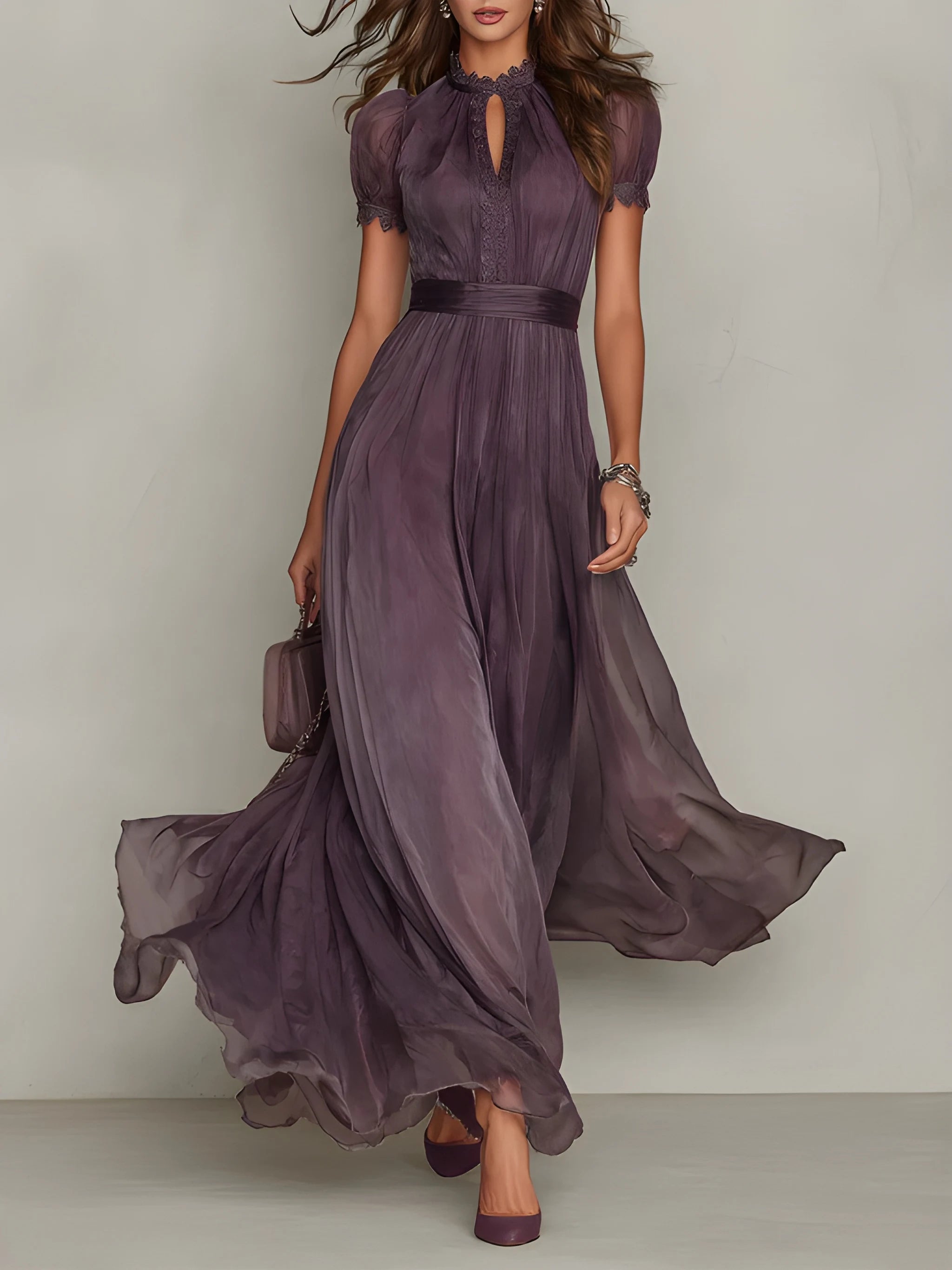 Women's Elegant Vintage Maxi Summer Dress with Keyhole