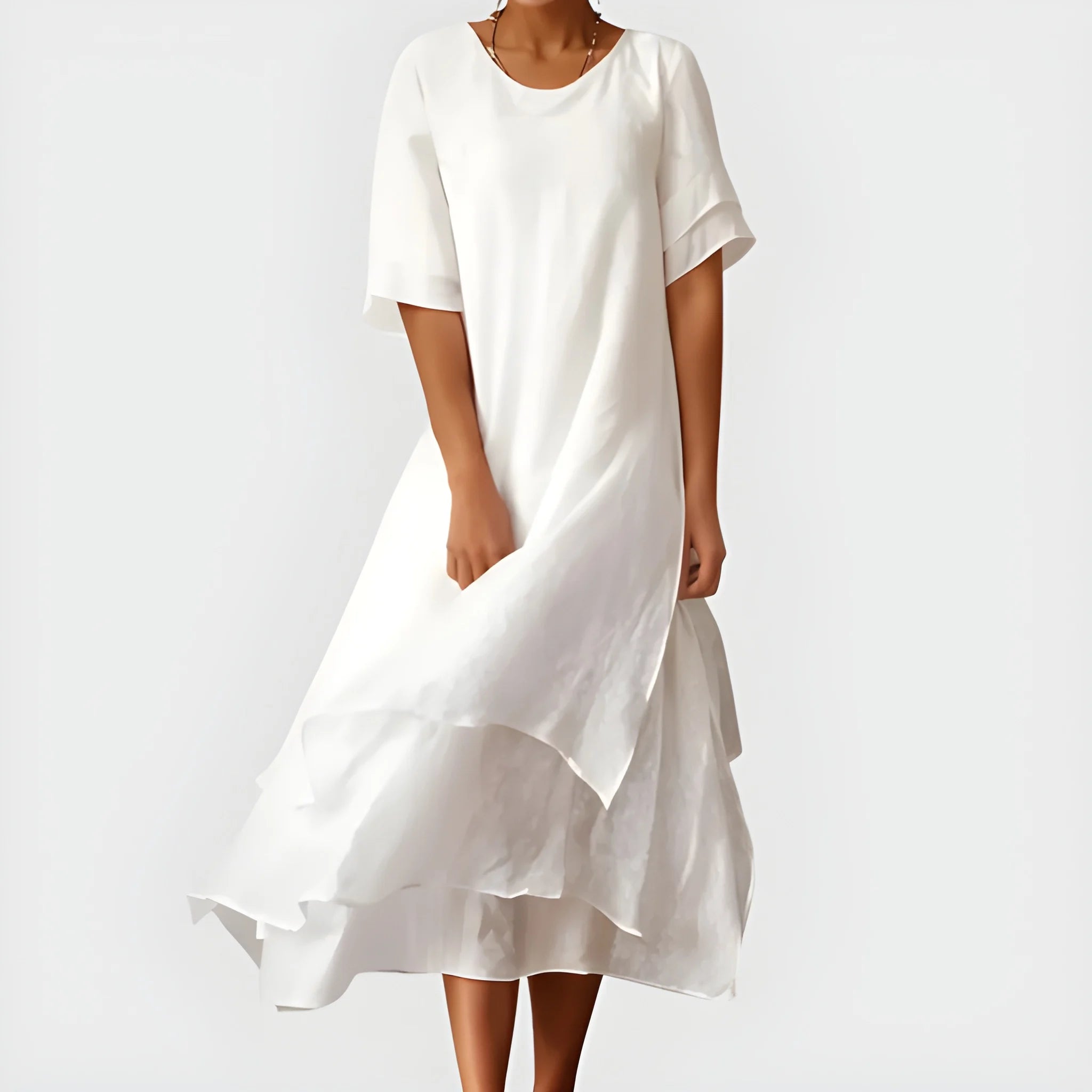 Women's Casual Elegant Midi Summer Dress with Tiered Short Sleeves