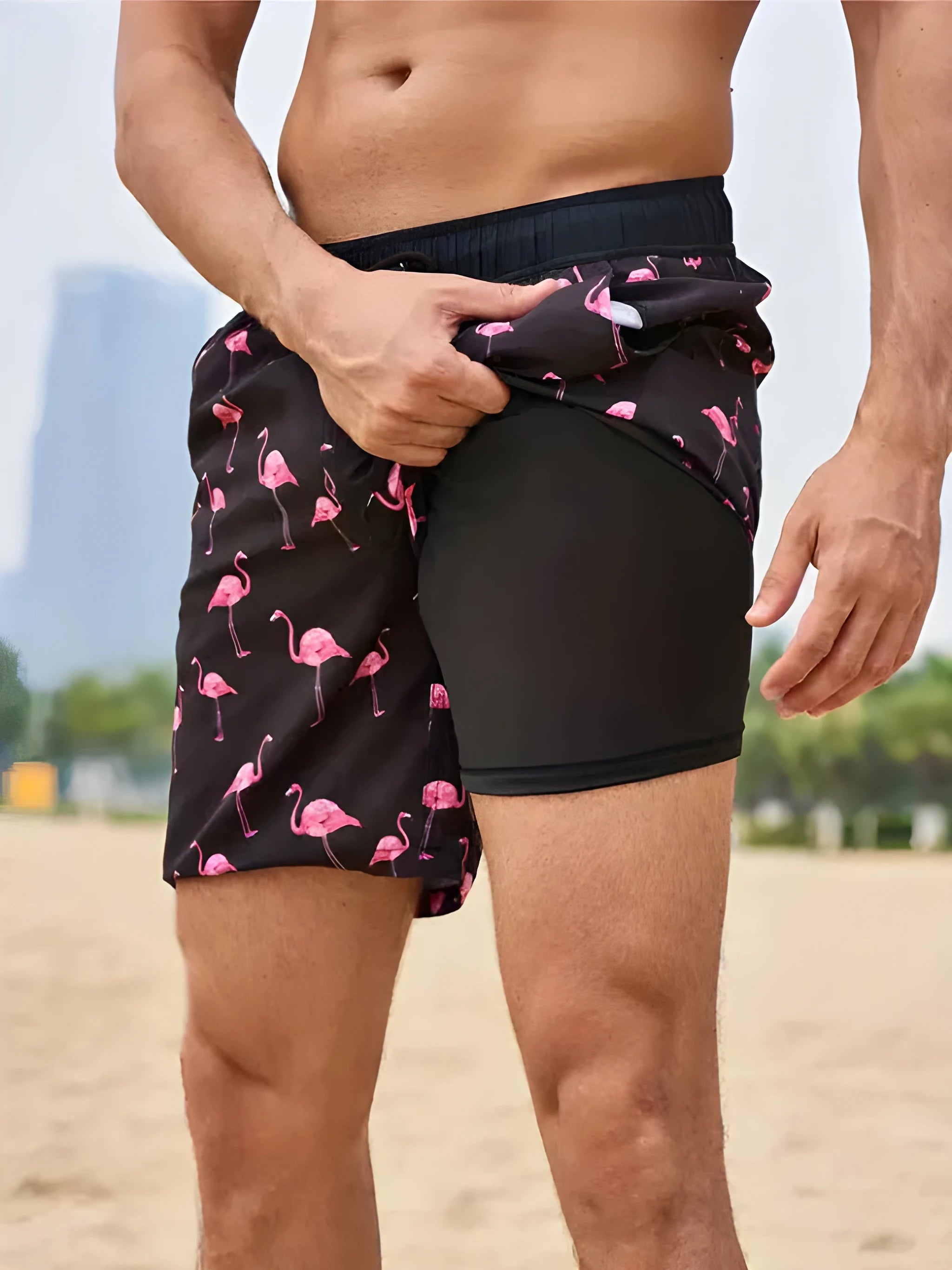 Men's Quick-Dry Athletic Swim Shorts with Compression Lining