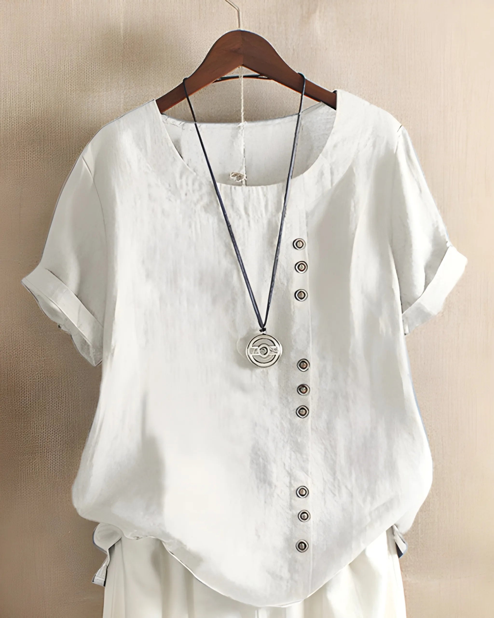 Women's Oversized Summer Tunic Blouse with Crew Neck and Short Sleeve