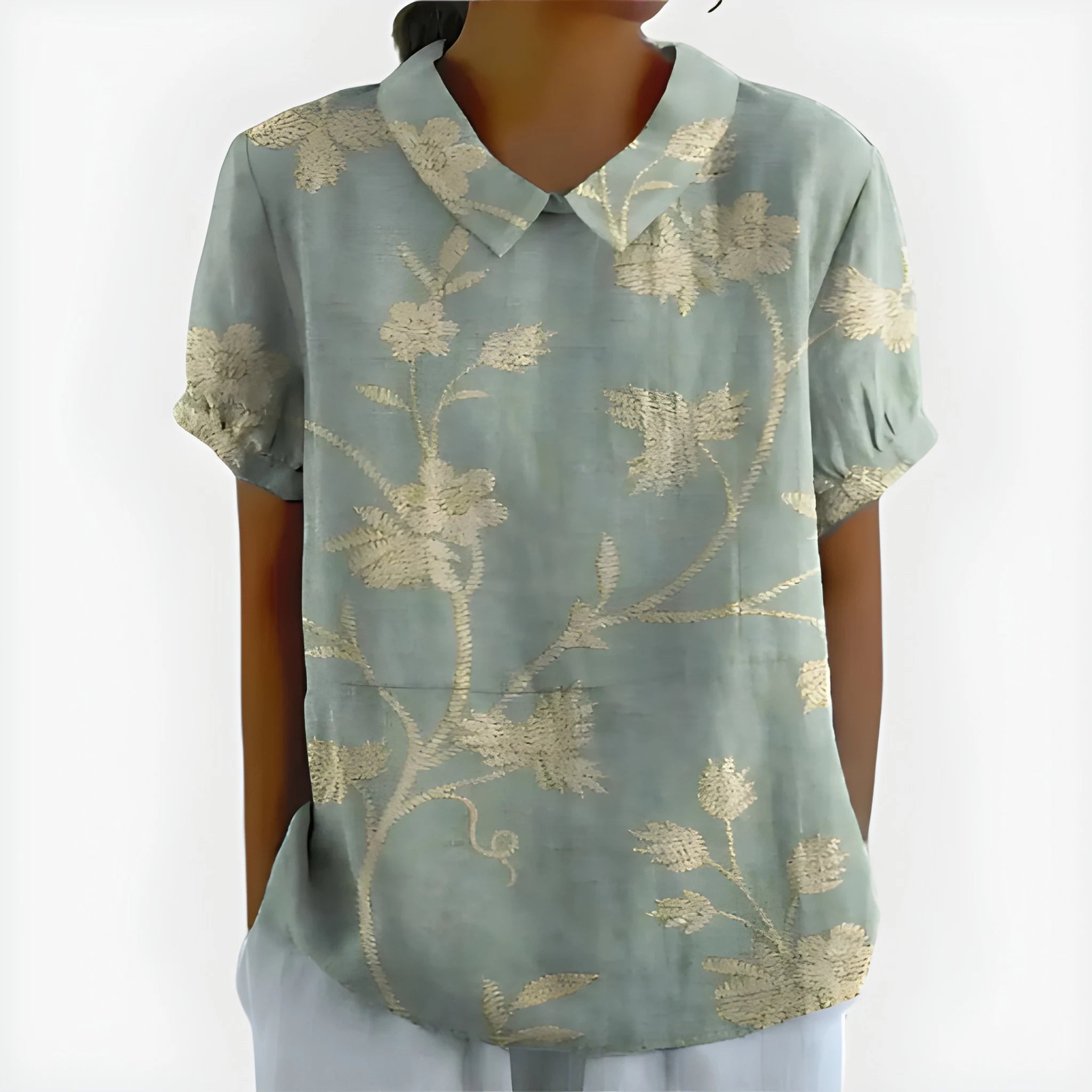 Women's Summer Striped Blouse with Short Sleeve and V-Neck