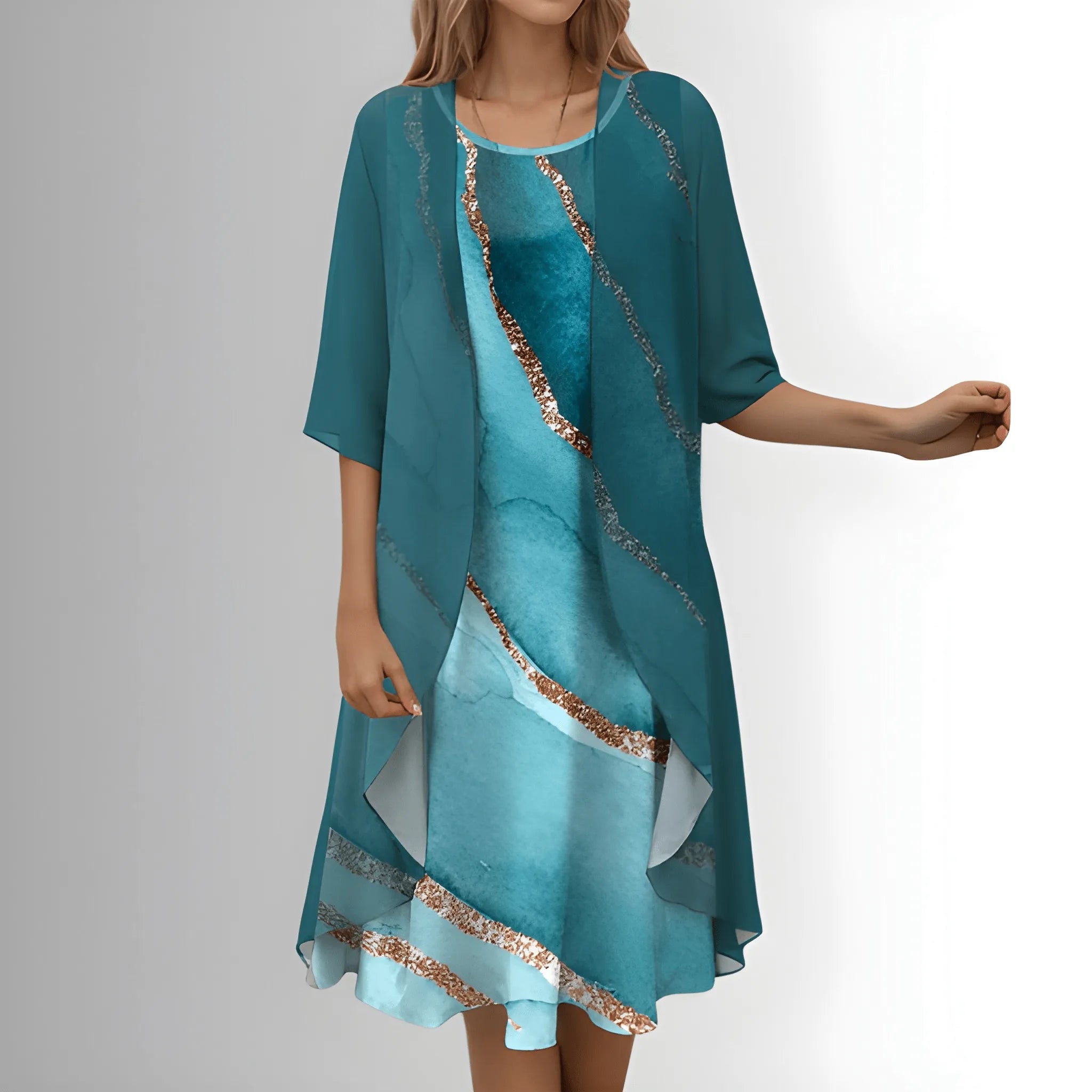 Women's Elegant Flowy Midi Summer Dress with Blouse