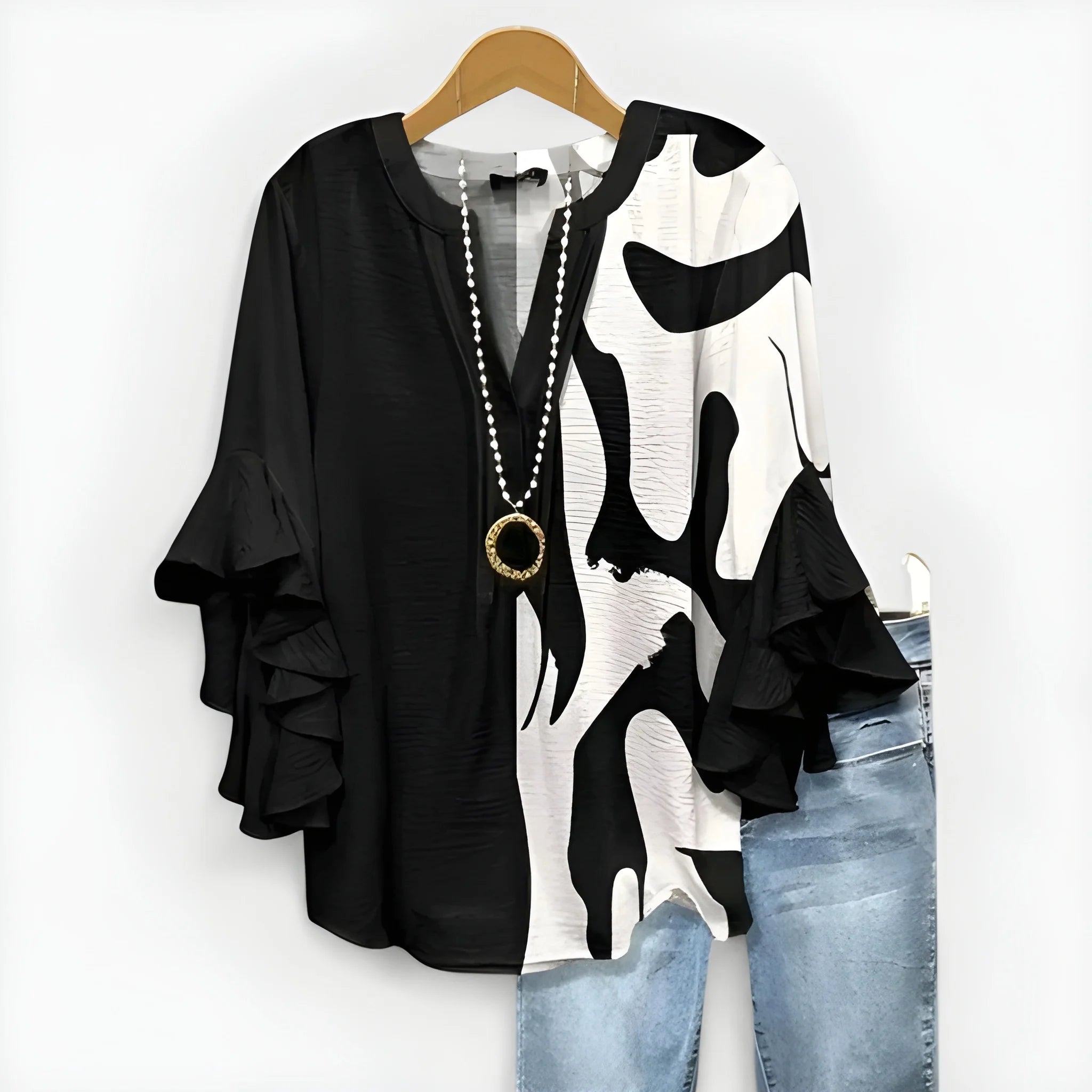 Women's Summer Loose Blouse with V-Neck and Ruffle Sleeves