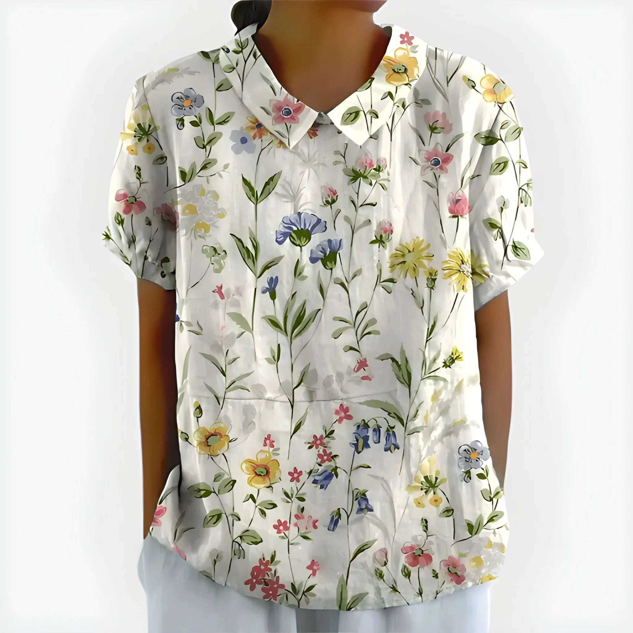 Women's Summer Striped Blouse with Short Sleeve and V-Neck