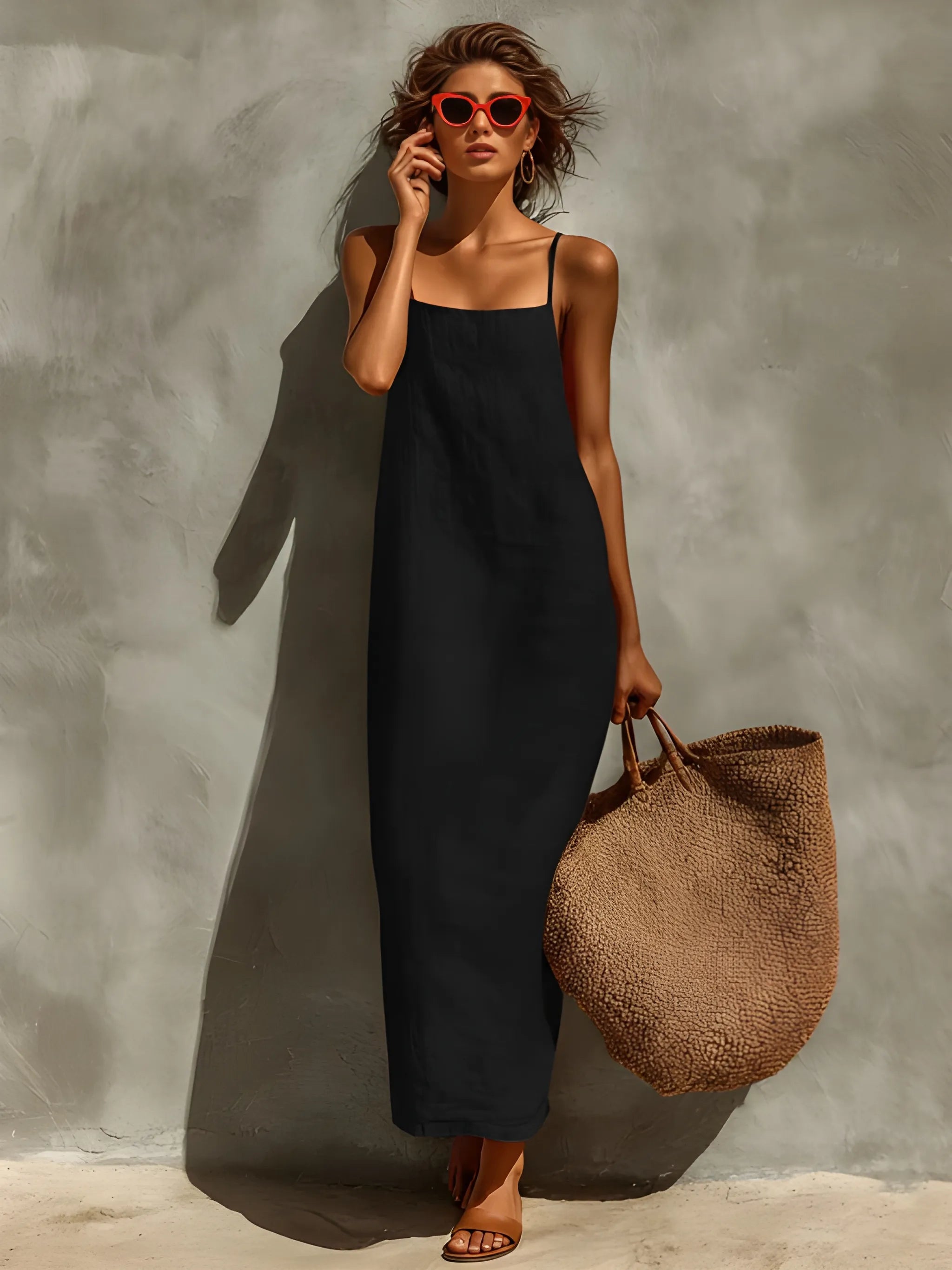 Women's Boho Flowy Maxi Summer Dress with Square Neck