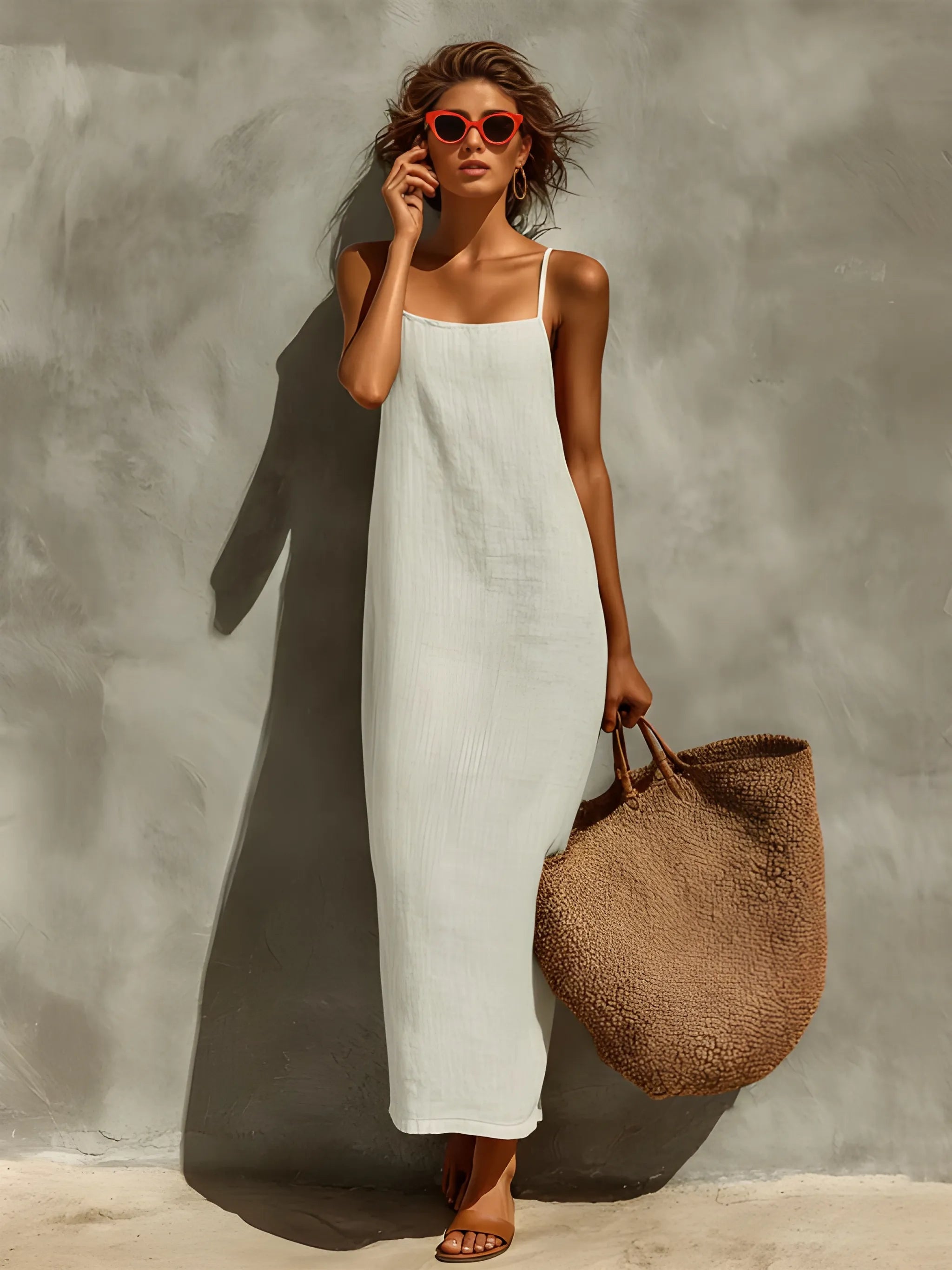 Women's Boho Flowy Maxi Summer Dress with Square Neck