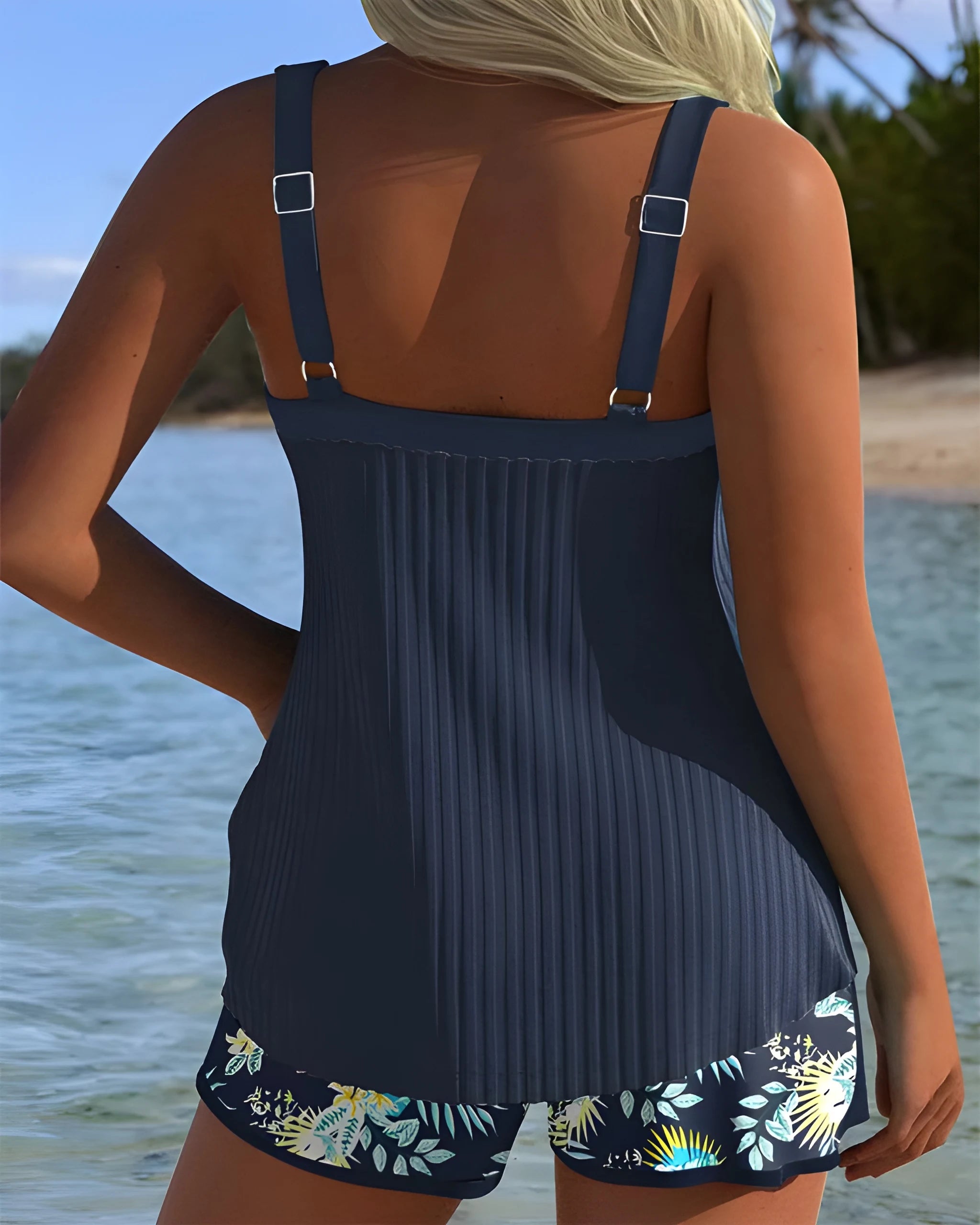 Women's Striped Two Piece Tankini with Swim Shorts