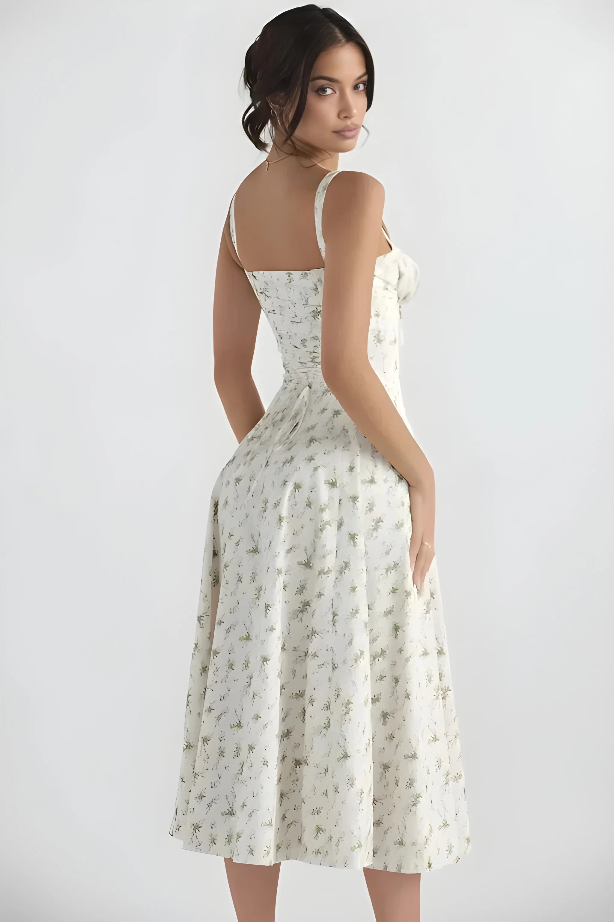 Women's Feminine Fashionable Midi Summer Dress with Bustier Bodice and Adjustable Straps