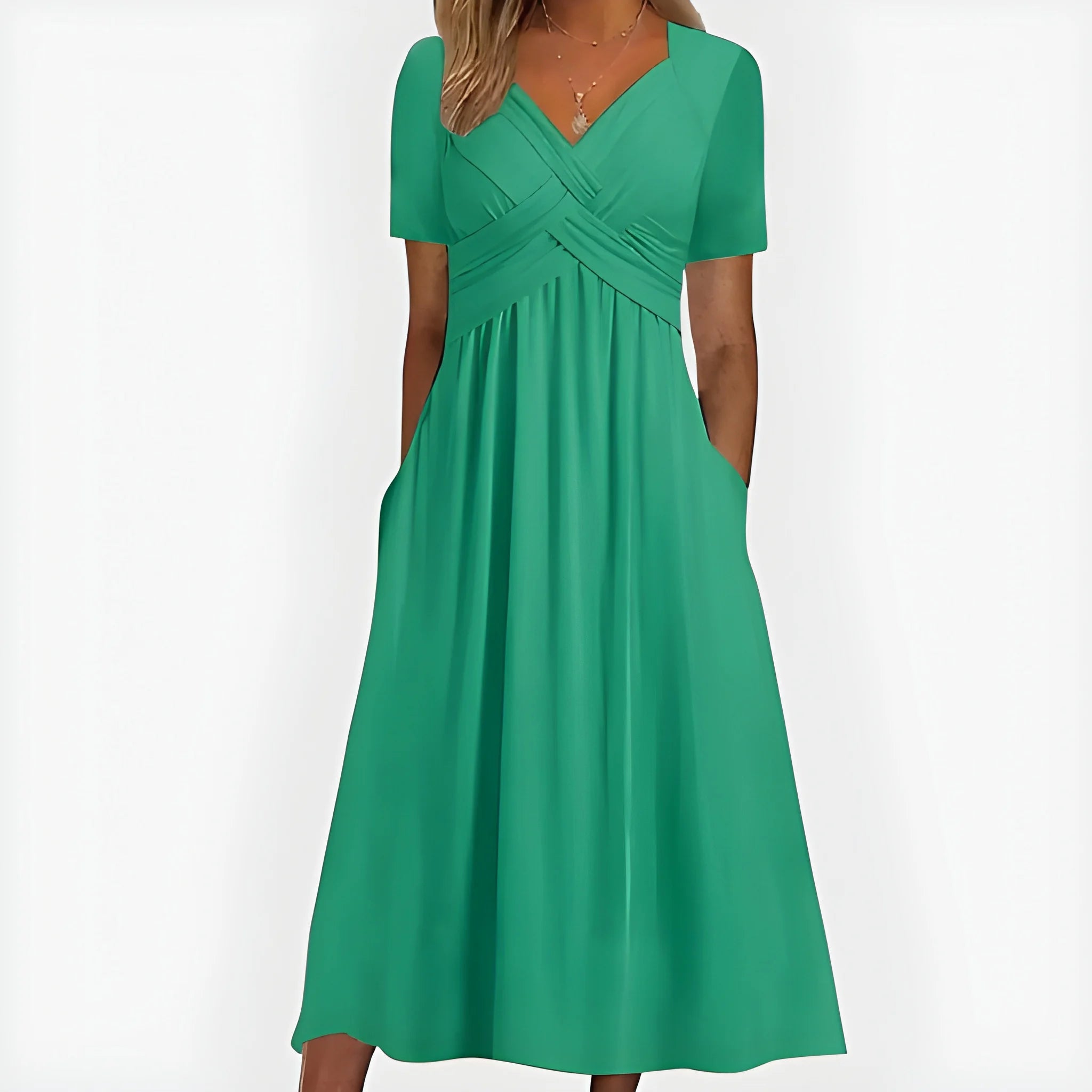 Women's Elegant Flowy Midi Summer Dress with V Neck