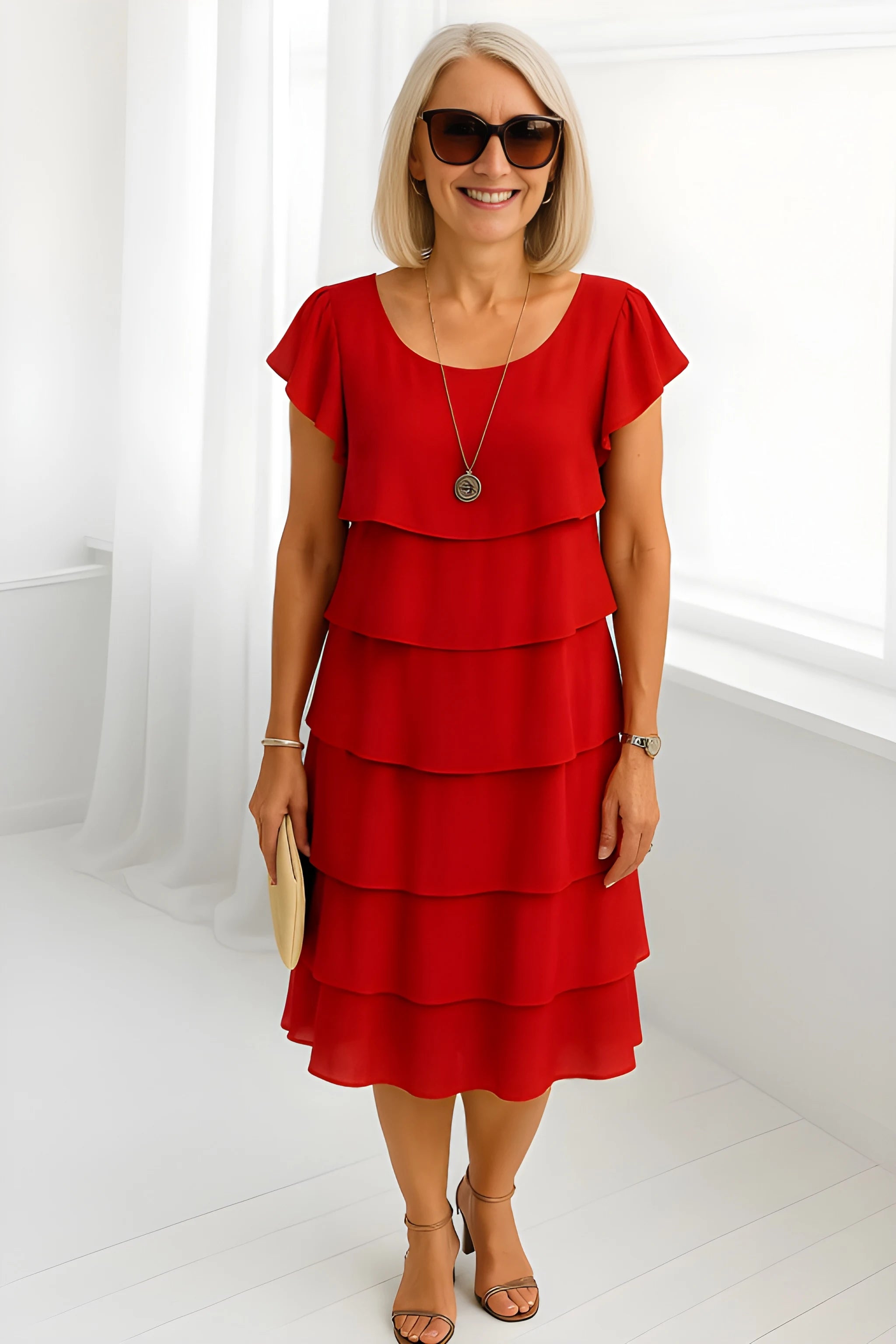 Women's Casual Elegant Midi Summer Dress with Tiered Layers
