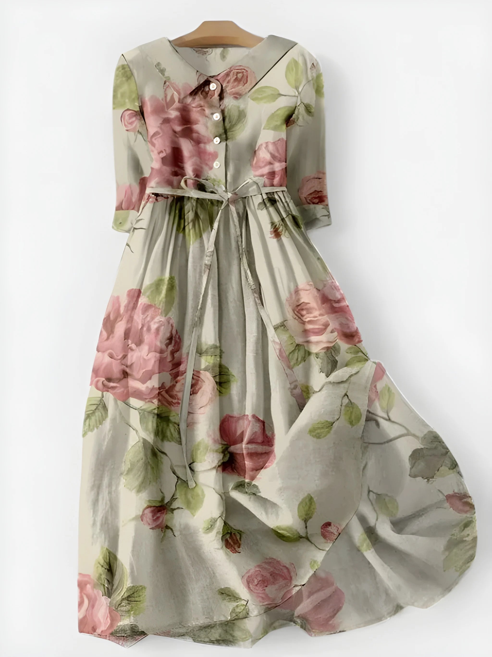 Women's Floral Elegant Midi Summer Dress with 3/4 Sleeve