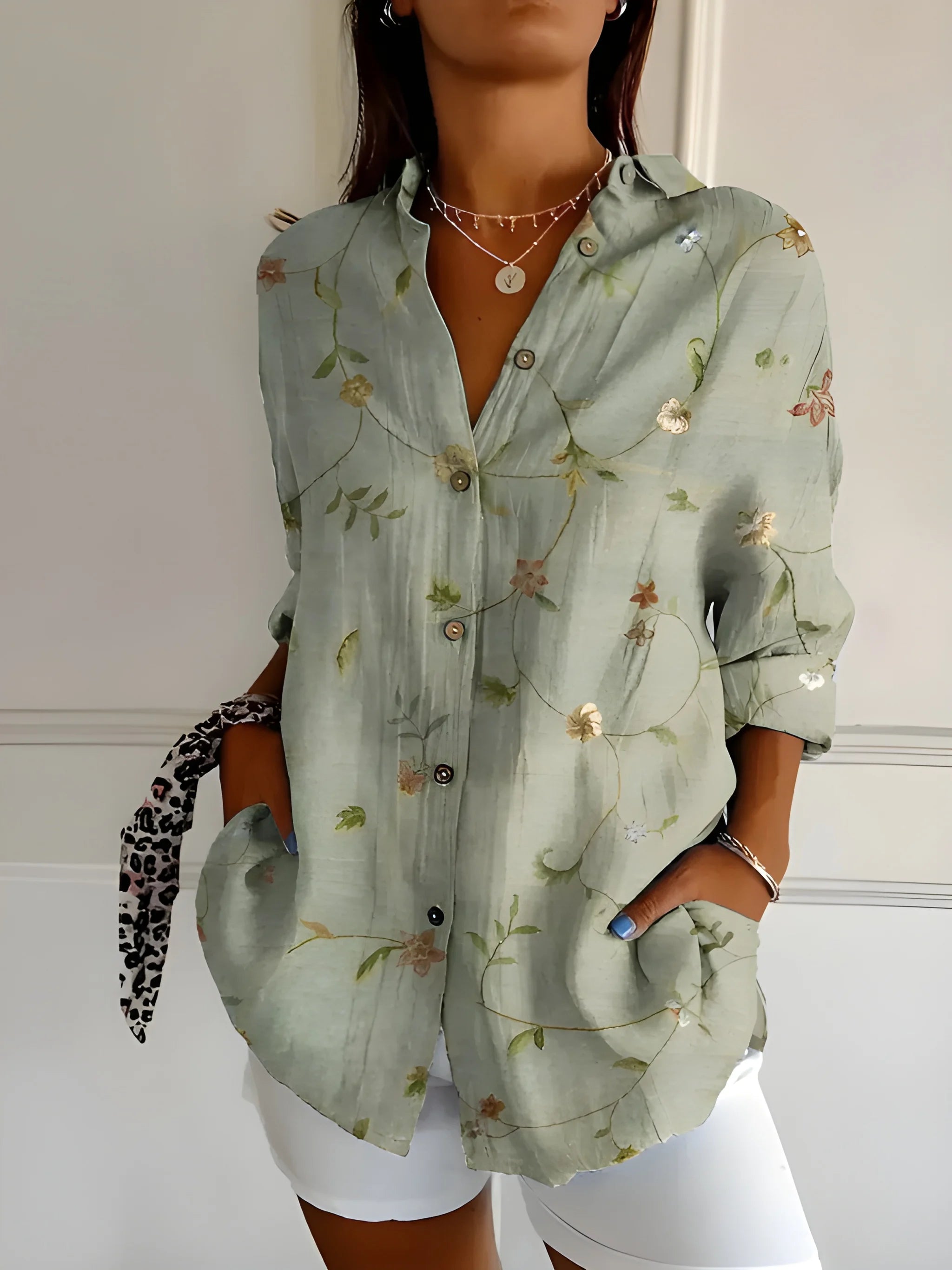 Women's Casual Work Shirt with Button-Up Front and Pockets
