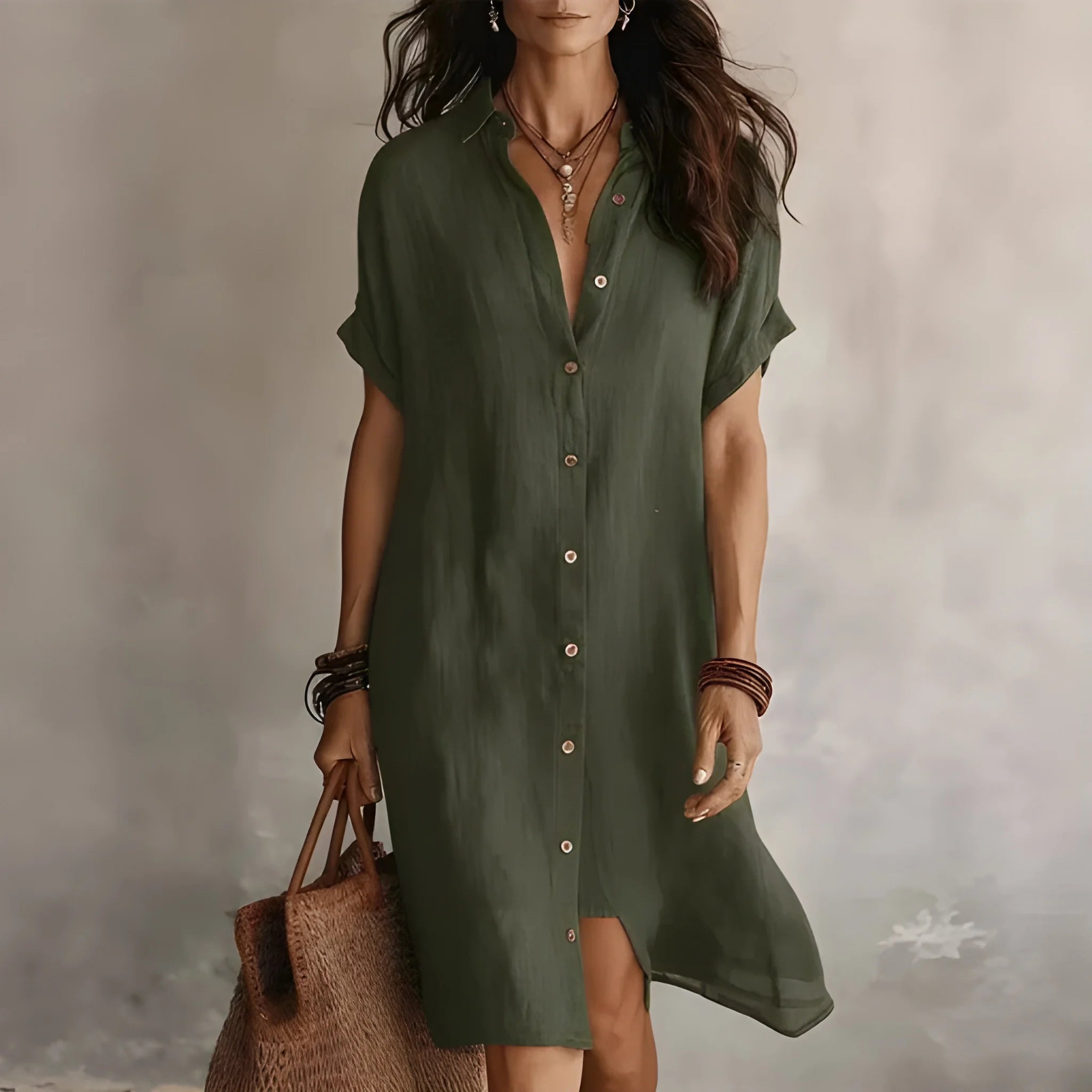 Women's Casual Loose Mini Summer Dress with Buttons