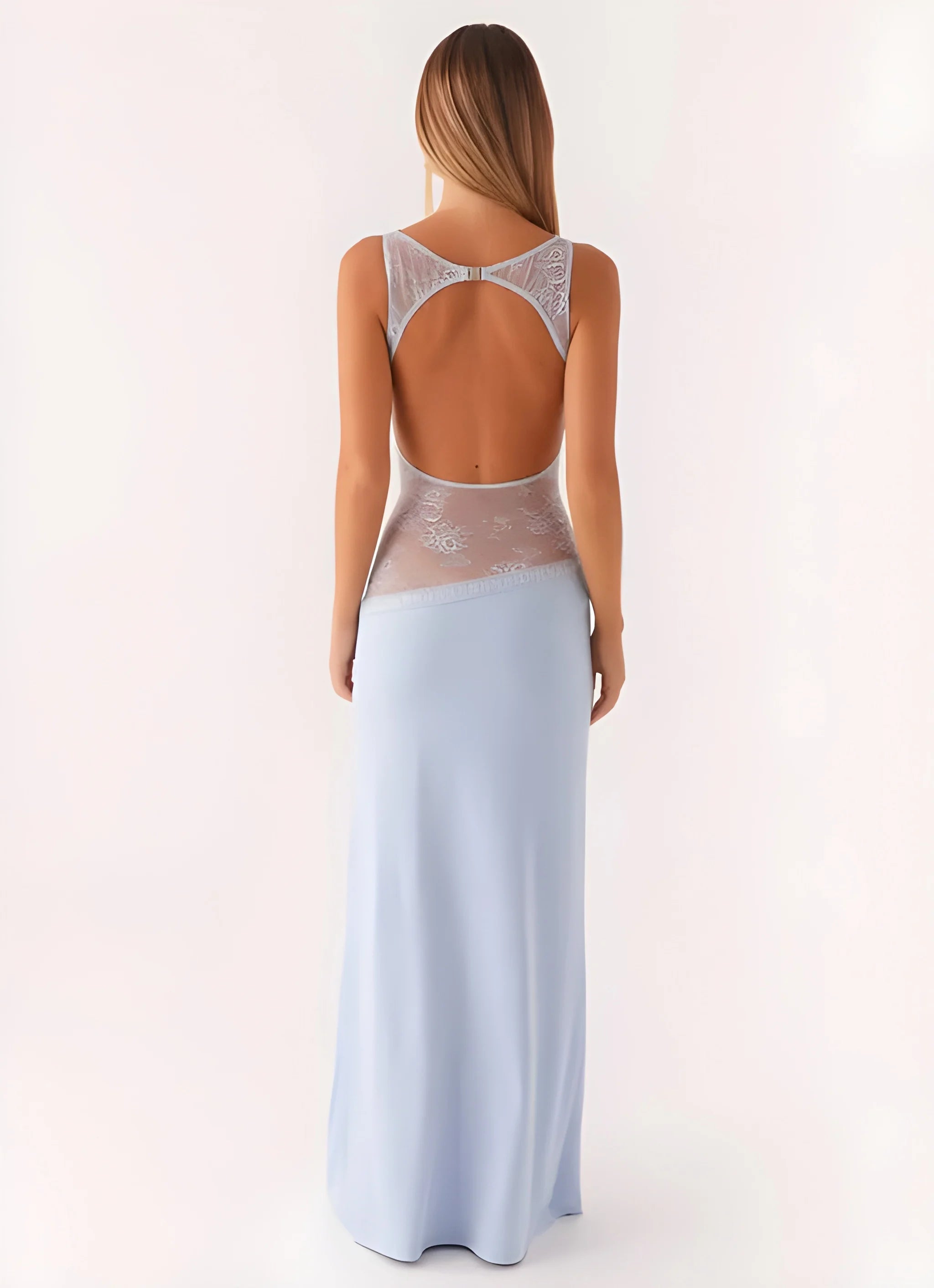 Women's Formal Maxi Wedding Guest Dress with High Neck and Sleeveless Design