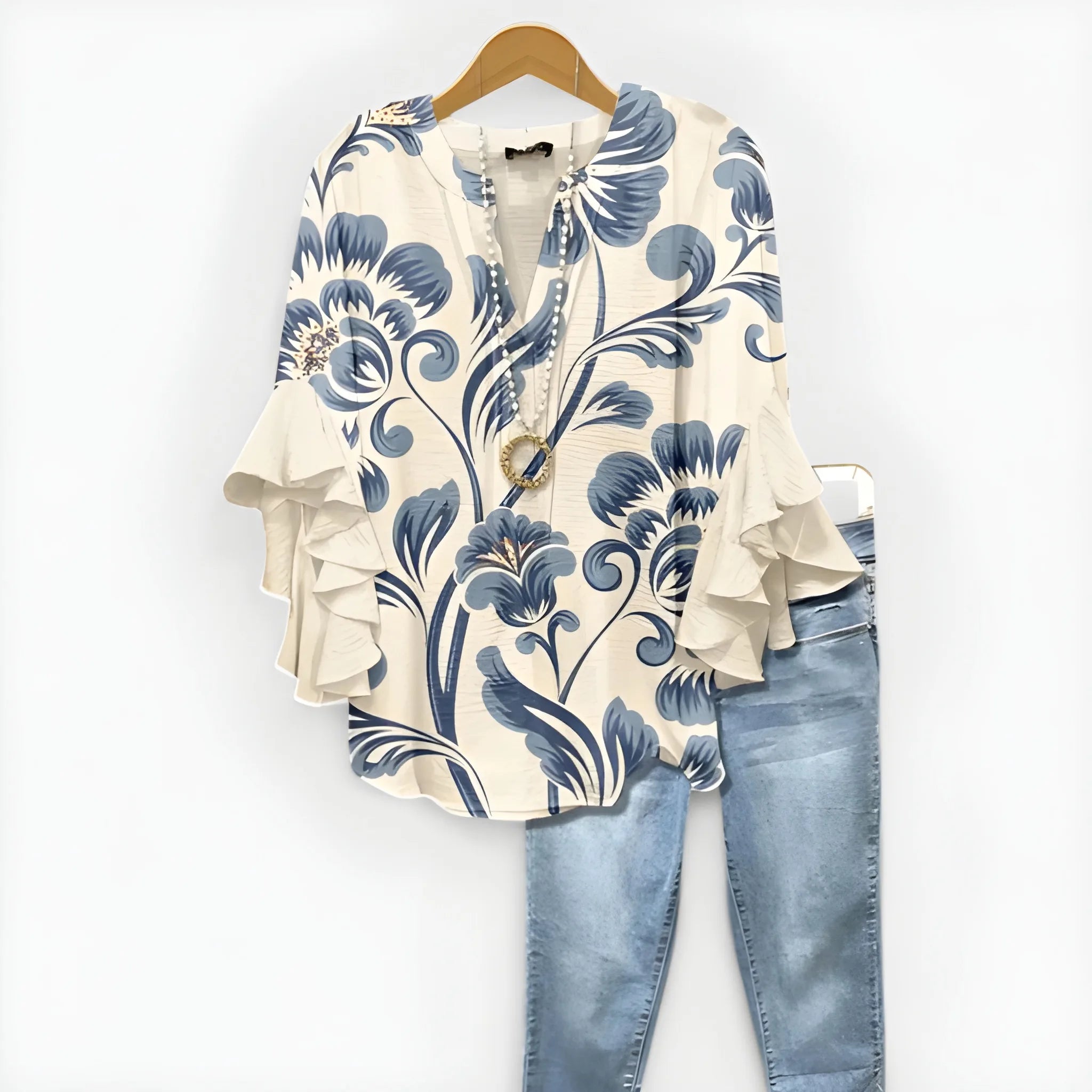 Women's Summer Loose Blouse with V-Neck and Ruffle Sleeves