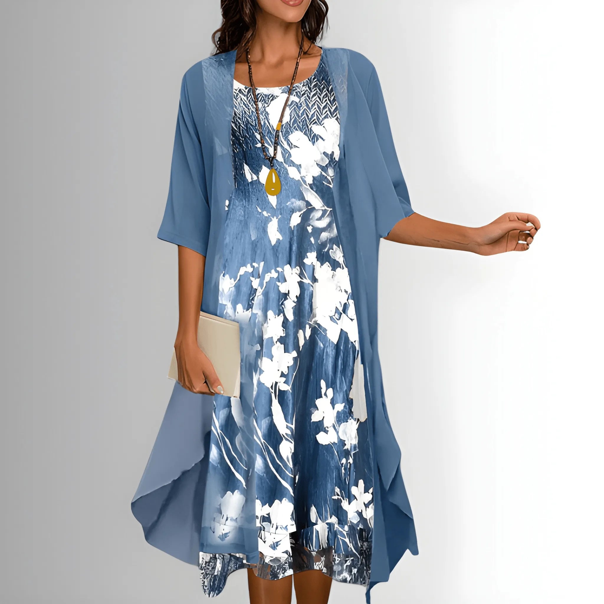 Women's Elegant Flowy Midi Summer Dress with Blouse