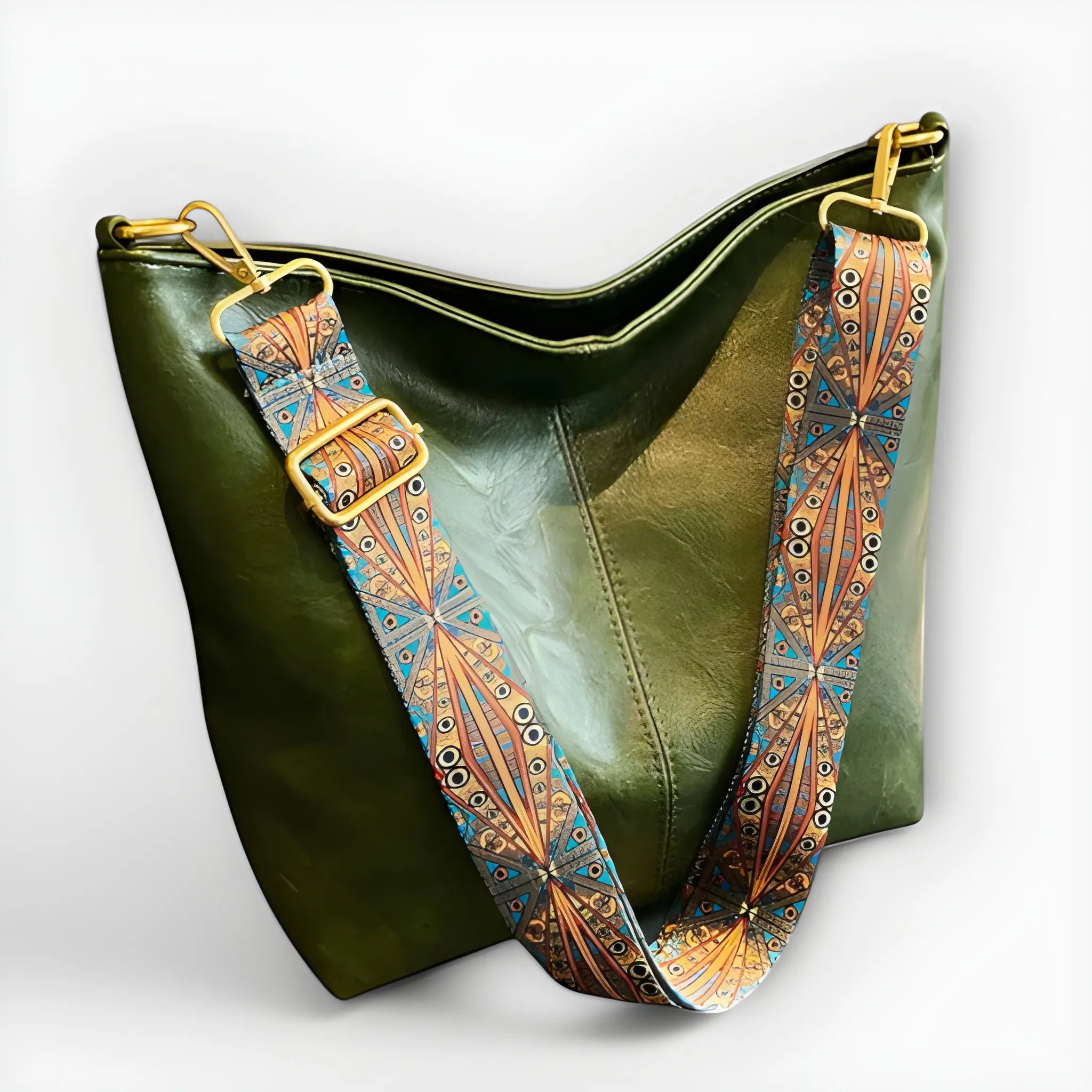 Women's Artistic Belt Shoulder Bag with Patterned Strap
