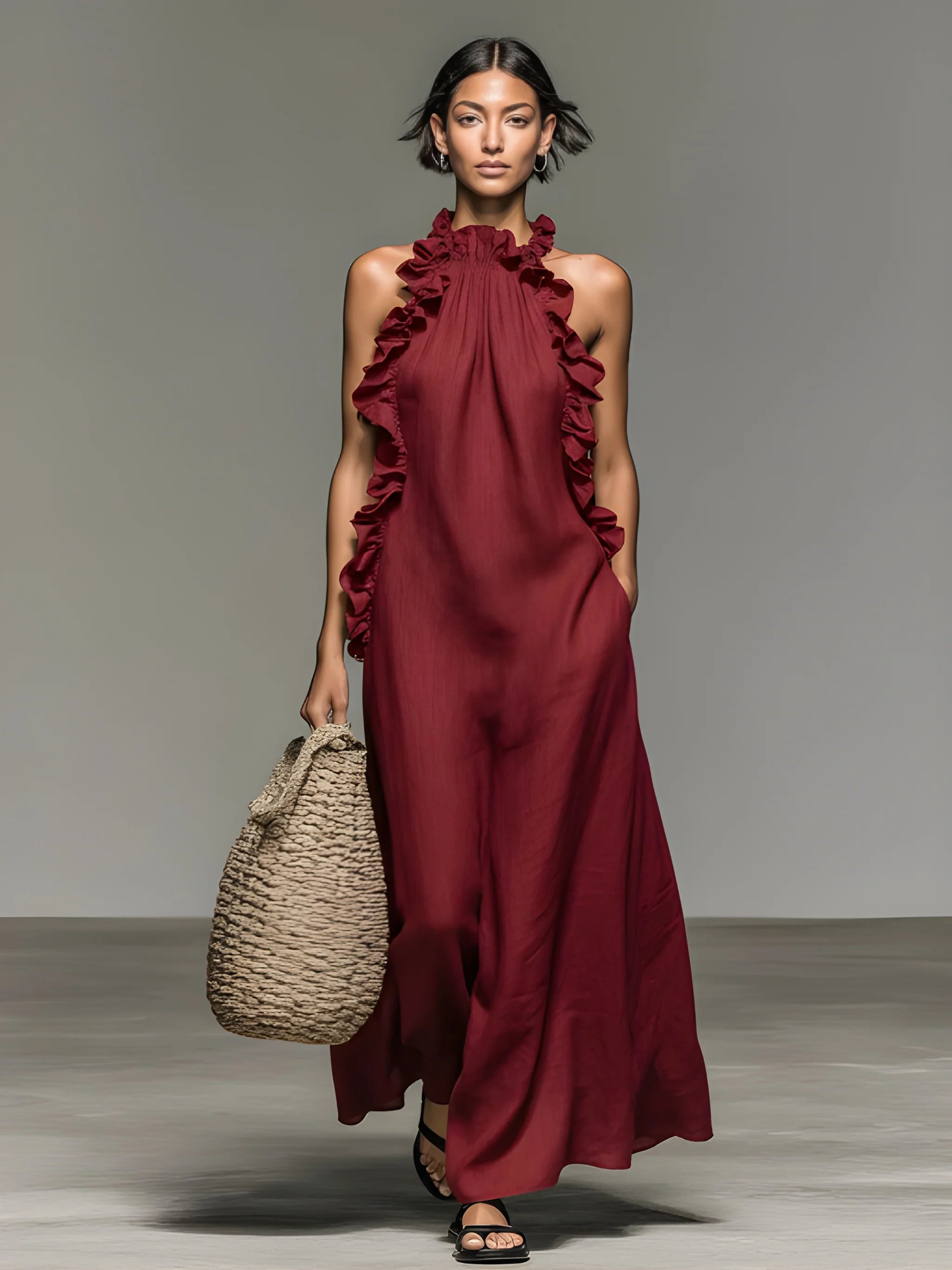 Women's Casual Boho Maxi Summer Dress with Ruffle Details