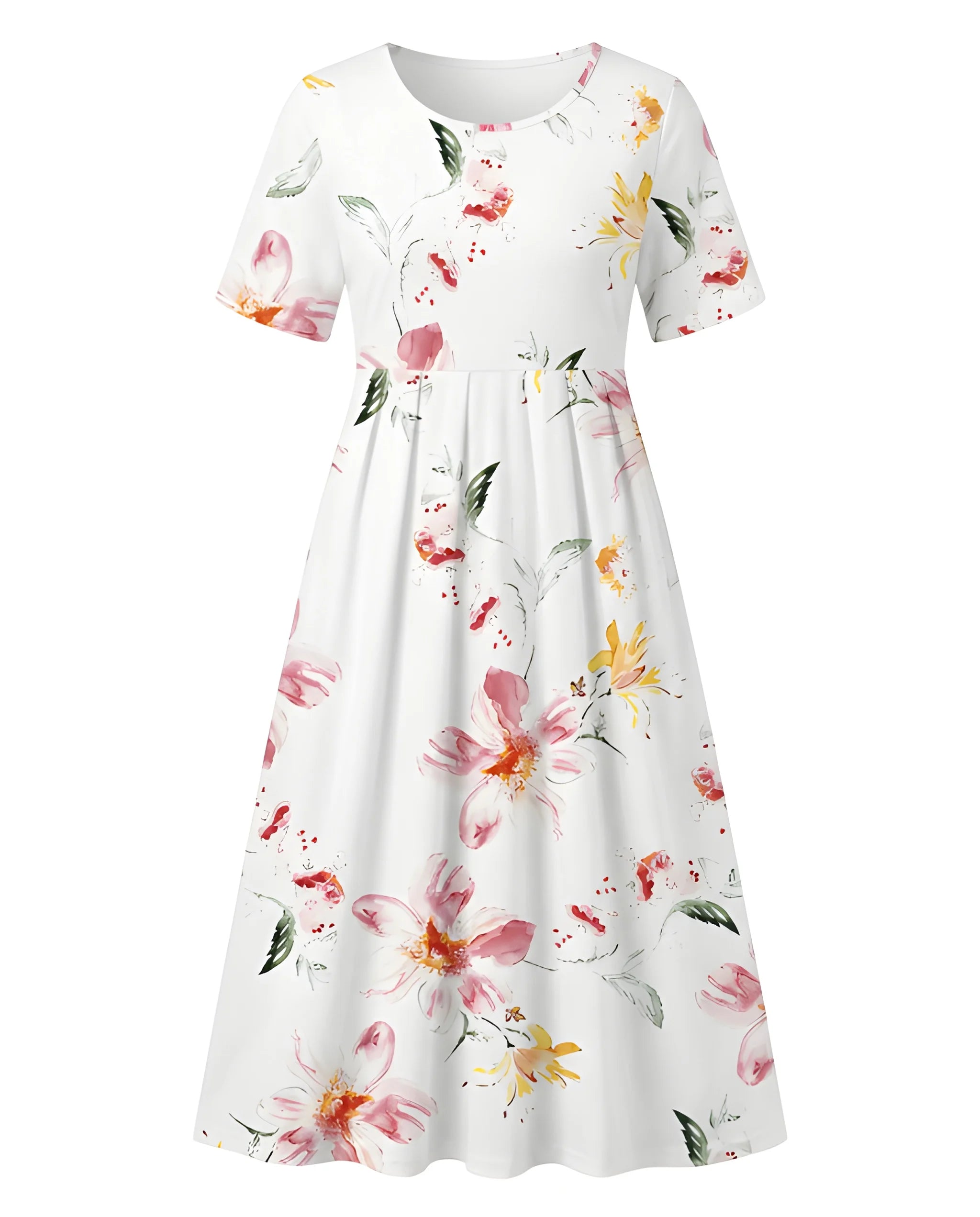 Women's Casual Floral Midi Summer Dress with Short Sleeves
