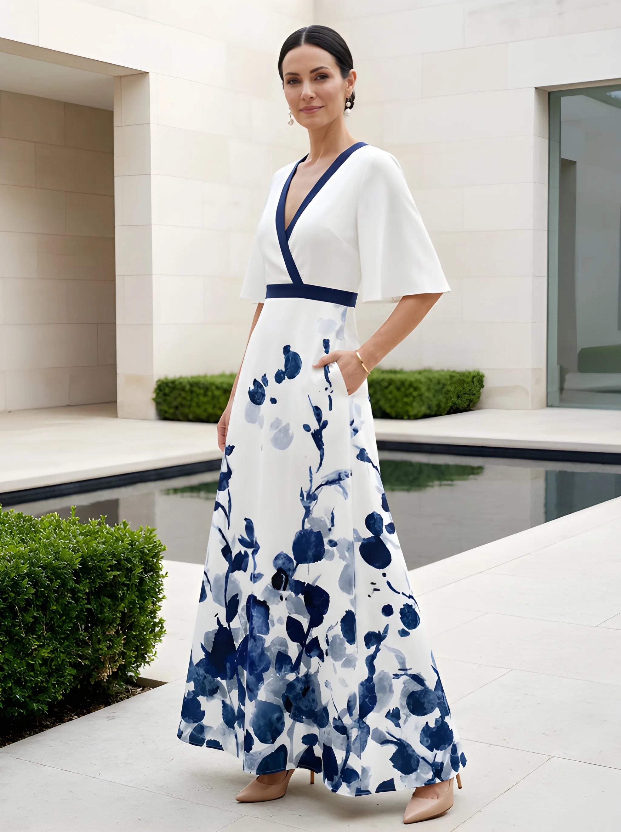Women's Floral Boho Maxi Summer Dress with V-Neck and Flowy Silhouette