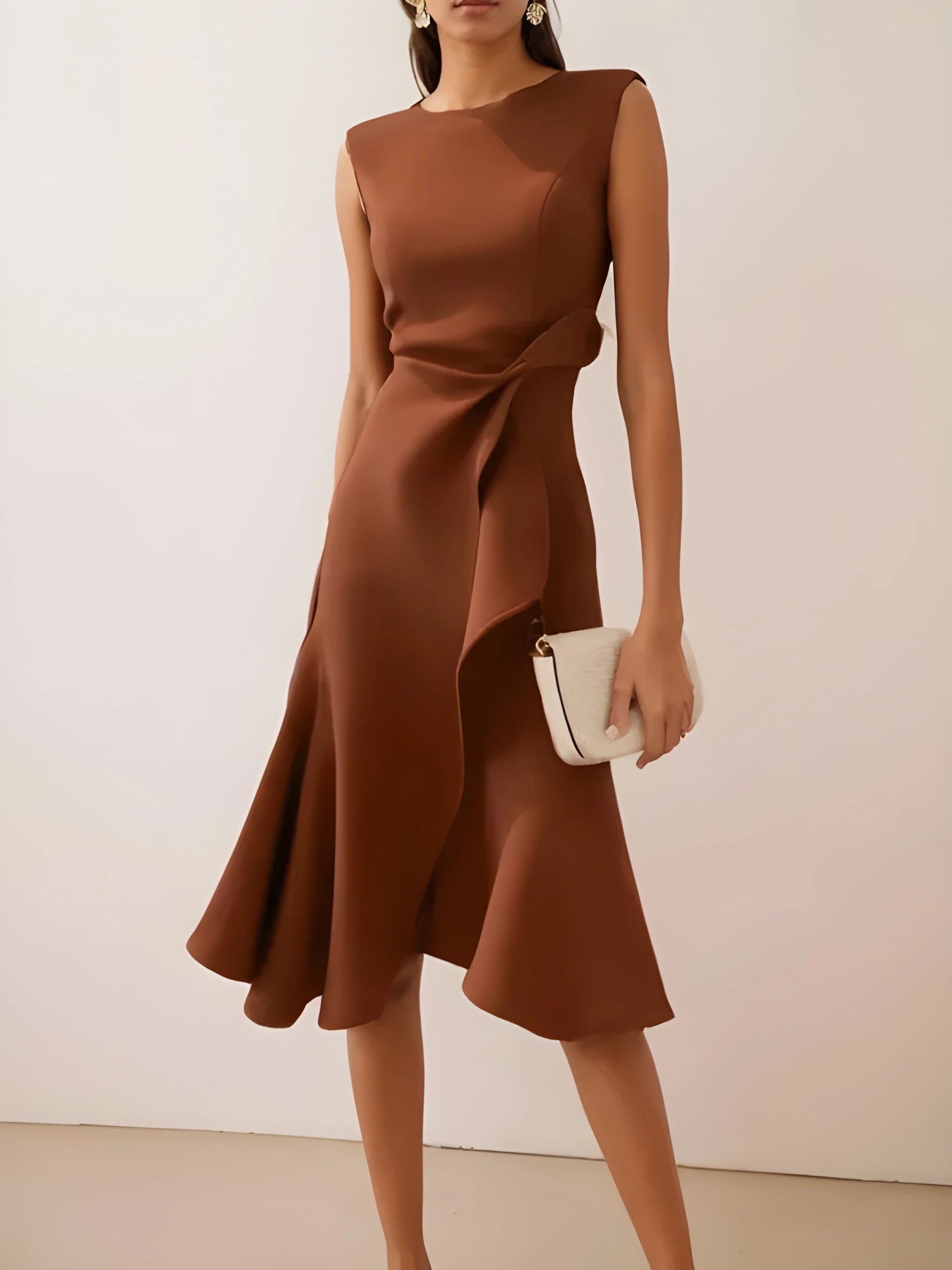 Women's Elegant Asymmetrical Midi Summer Dress with Ruffled Detail