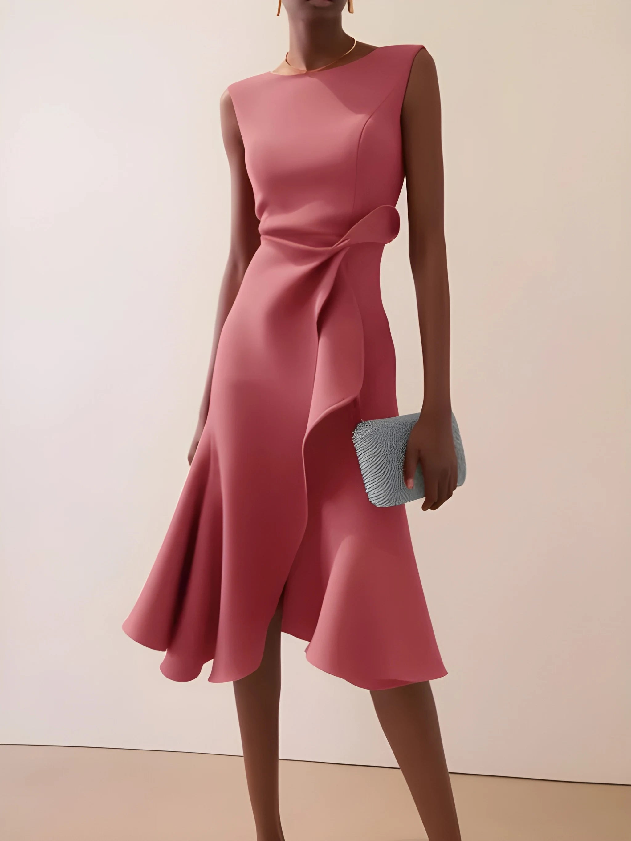 Women's Elegant Asymmetrical Midi Summer Dress with Ruffled Detail