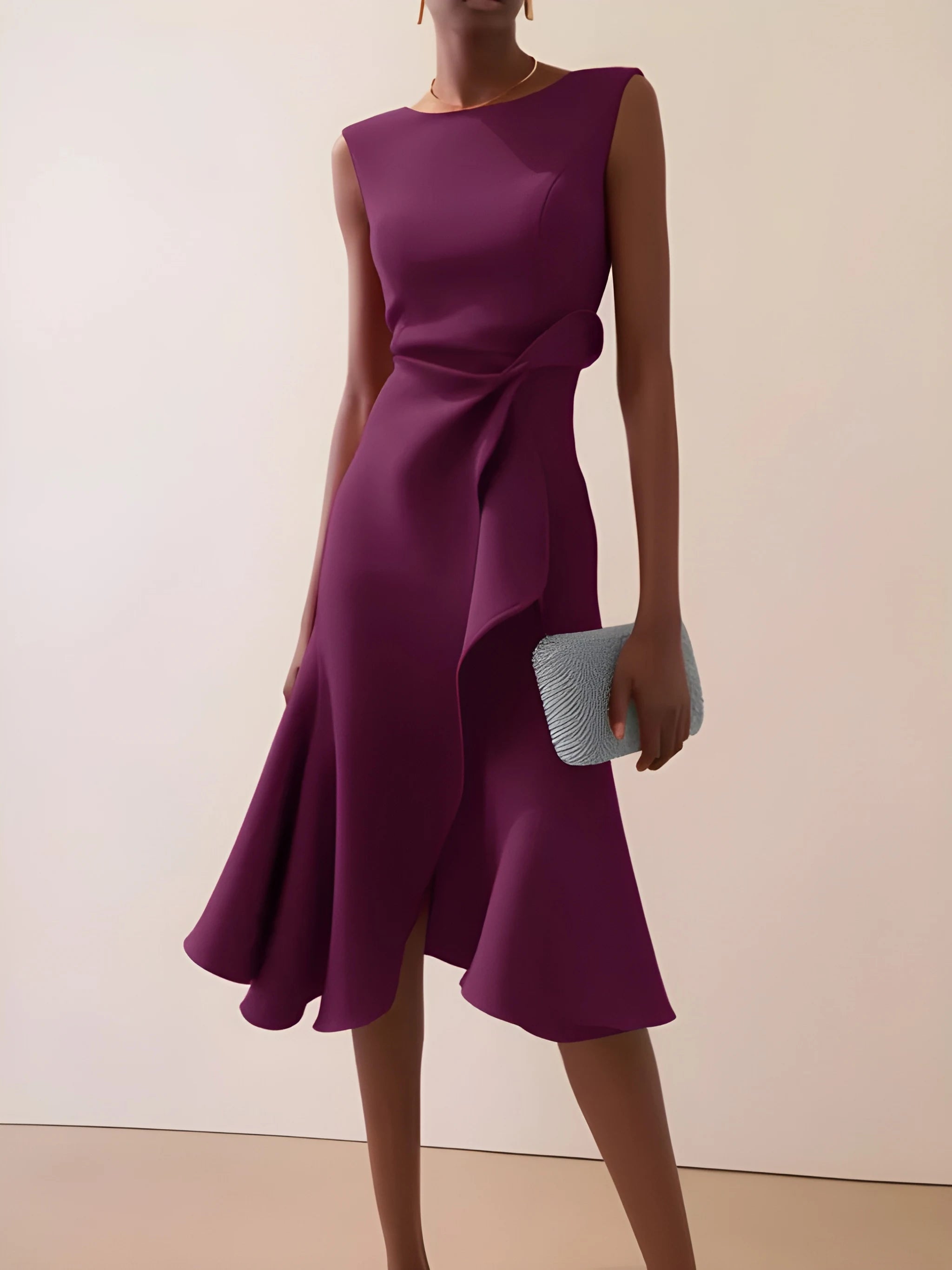 Women's Elegant Asymmetrical Midi Summer Dress with Ruffled Detail