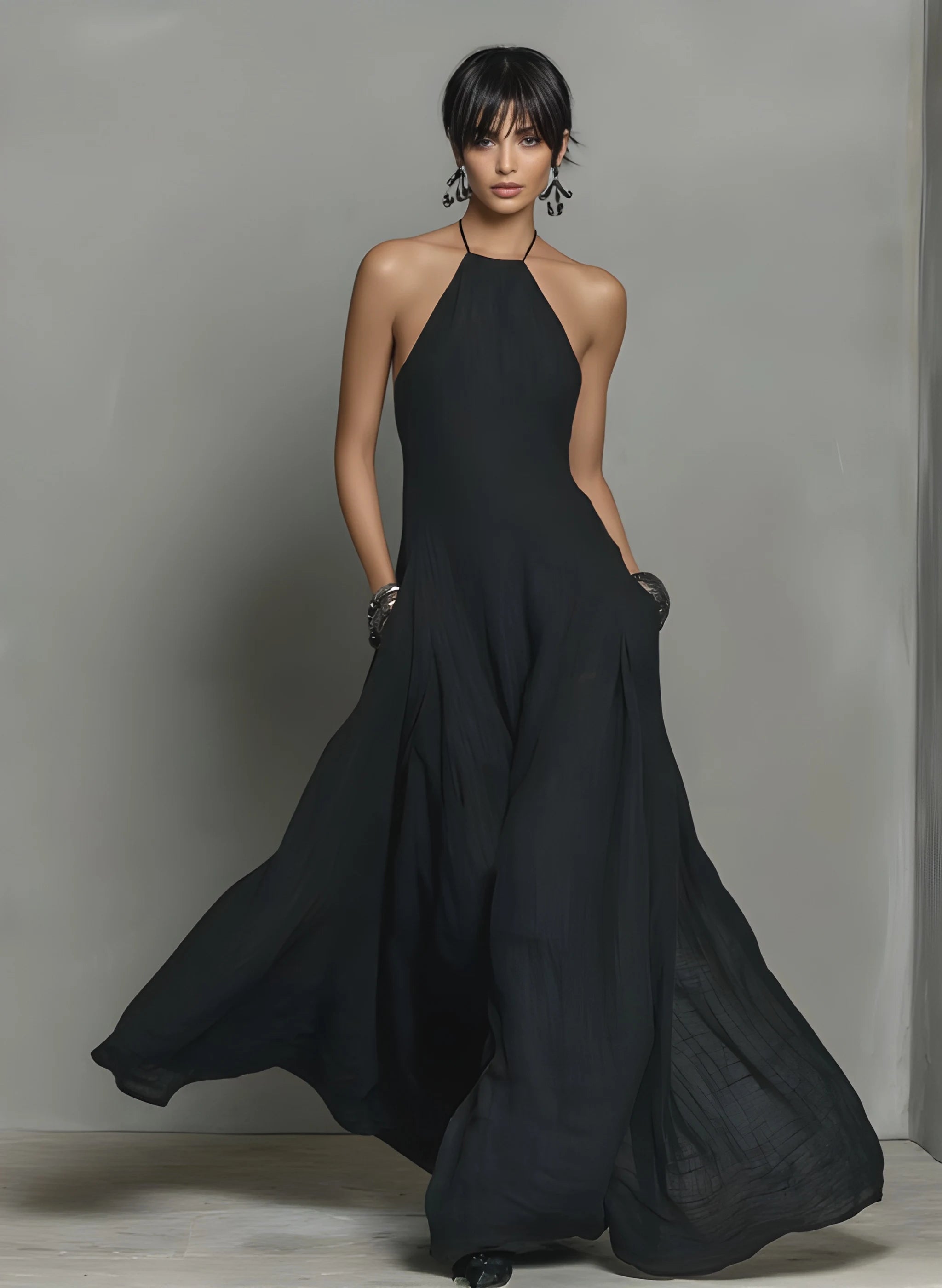 Women's Casual Boho Maxi Summer Dress with Pleated Details