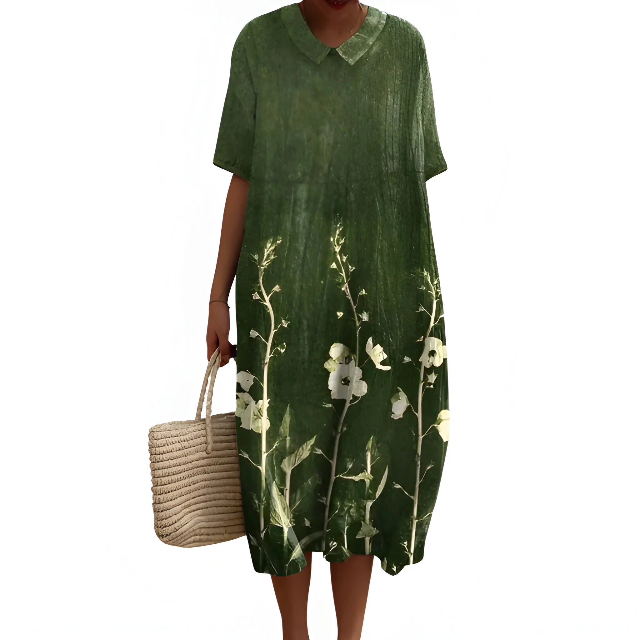 Women's Casual Floral Midi Summer Dress with V Neck