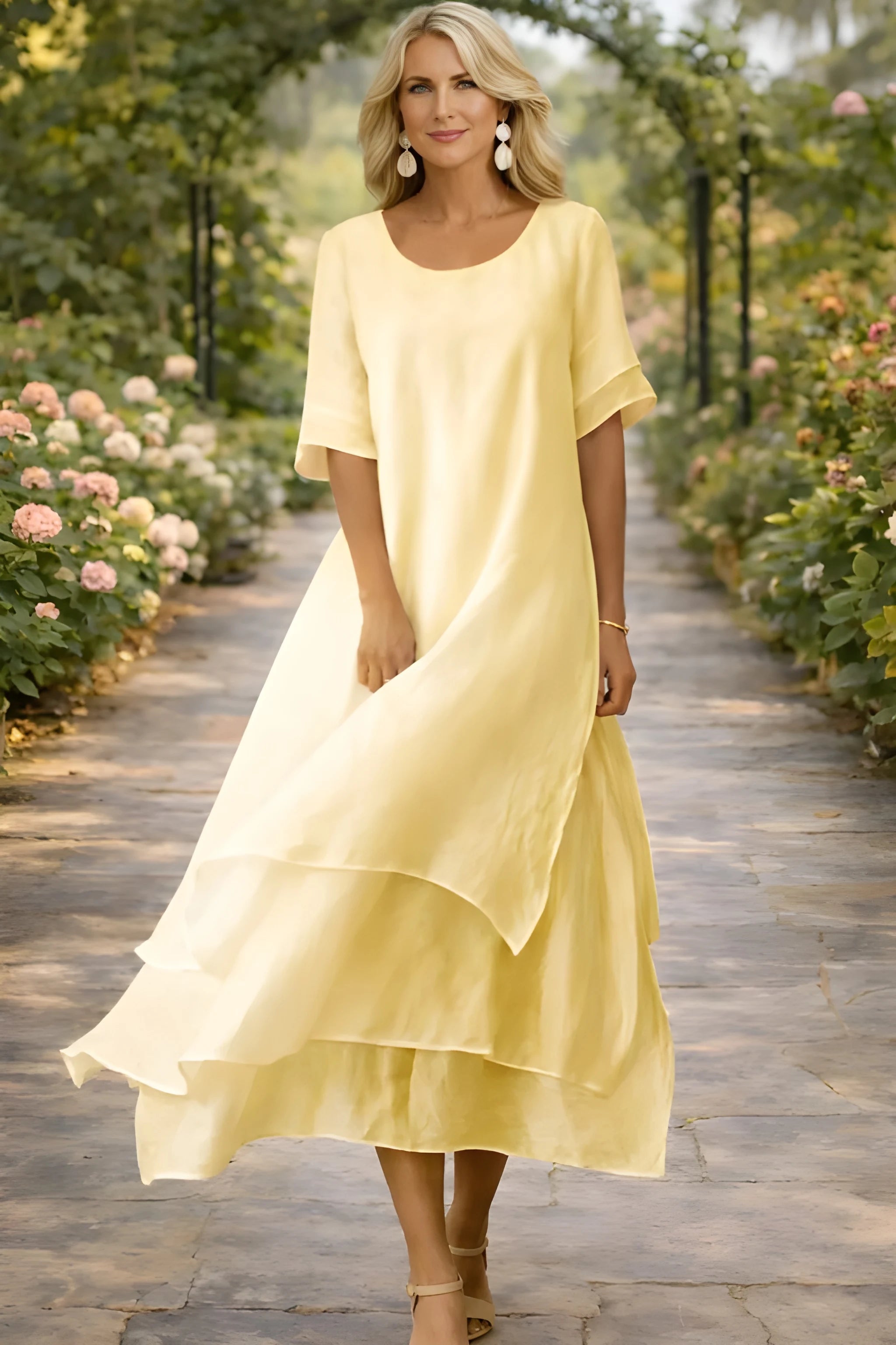 Women's Elegant Flowy Midi Summer Dress with High Neck