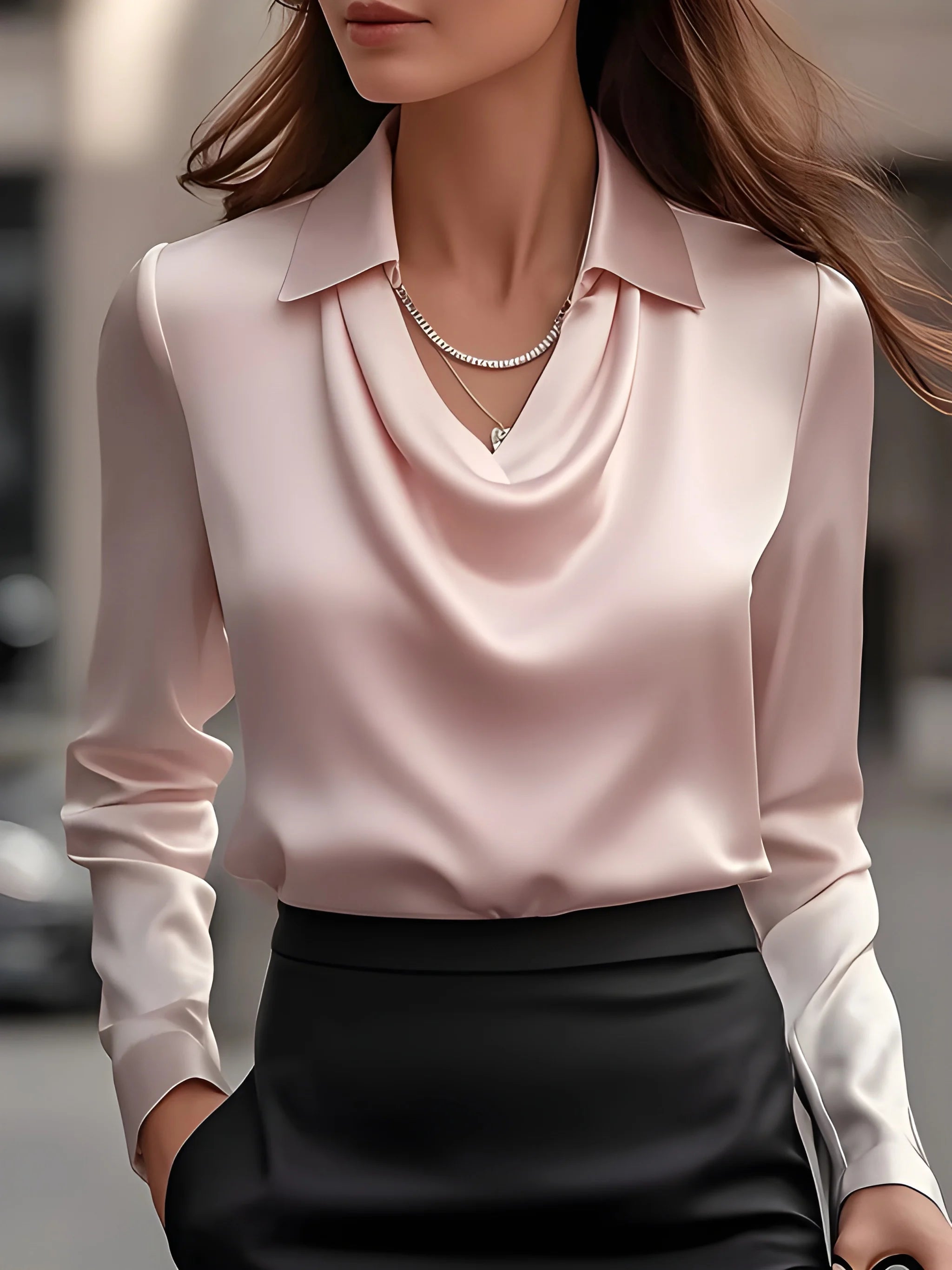 Women's Summer Long Sleeve Blouse with Cowl Neck