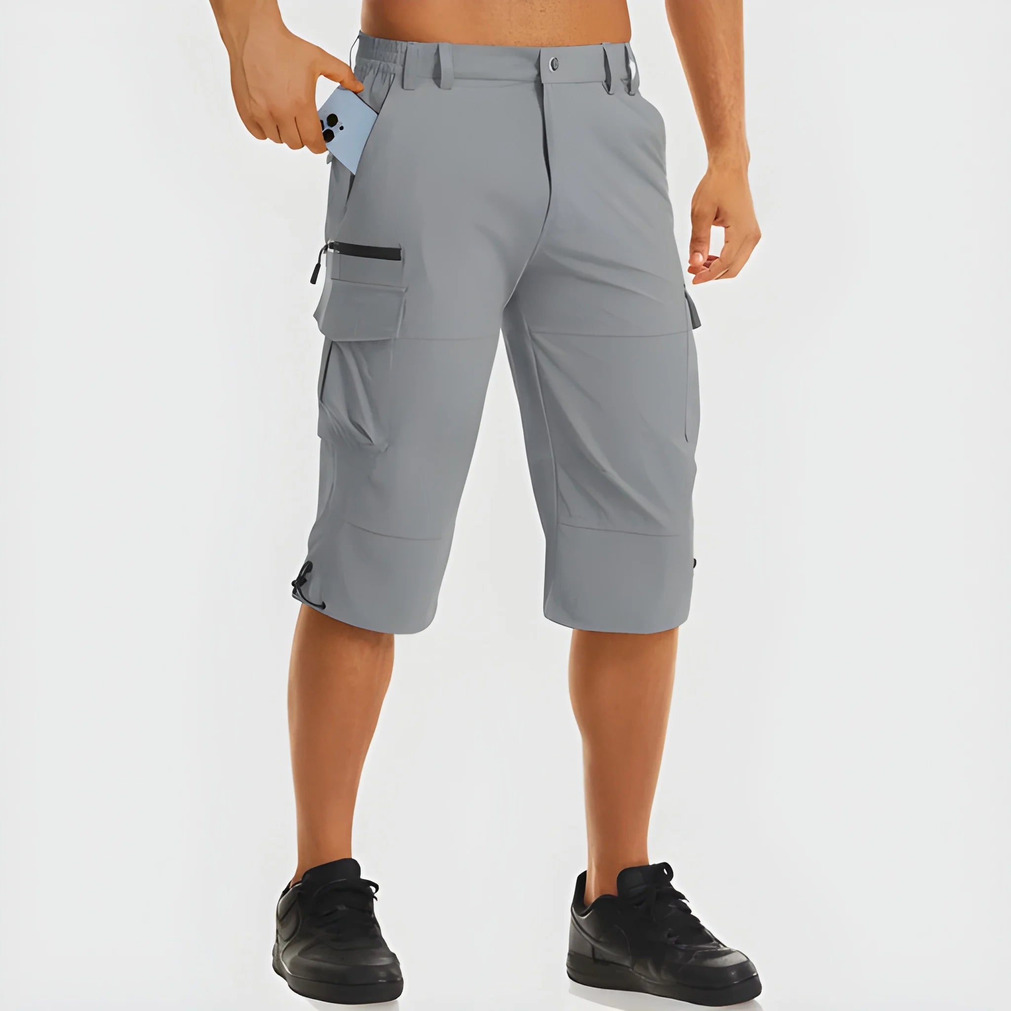 Men's Cargo Long Shorts with Pockets and Zip Pockets