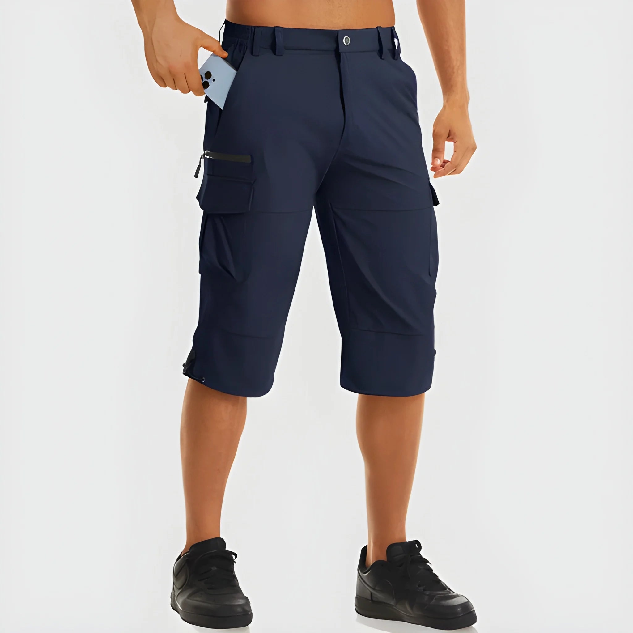 Men's Cargo Long Shorts with Pockets and Zip Pockets
