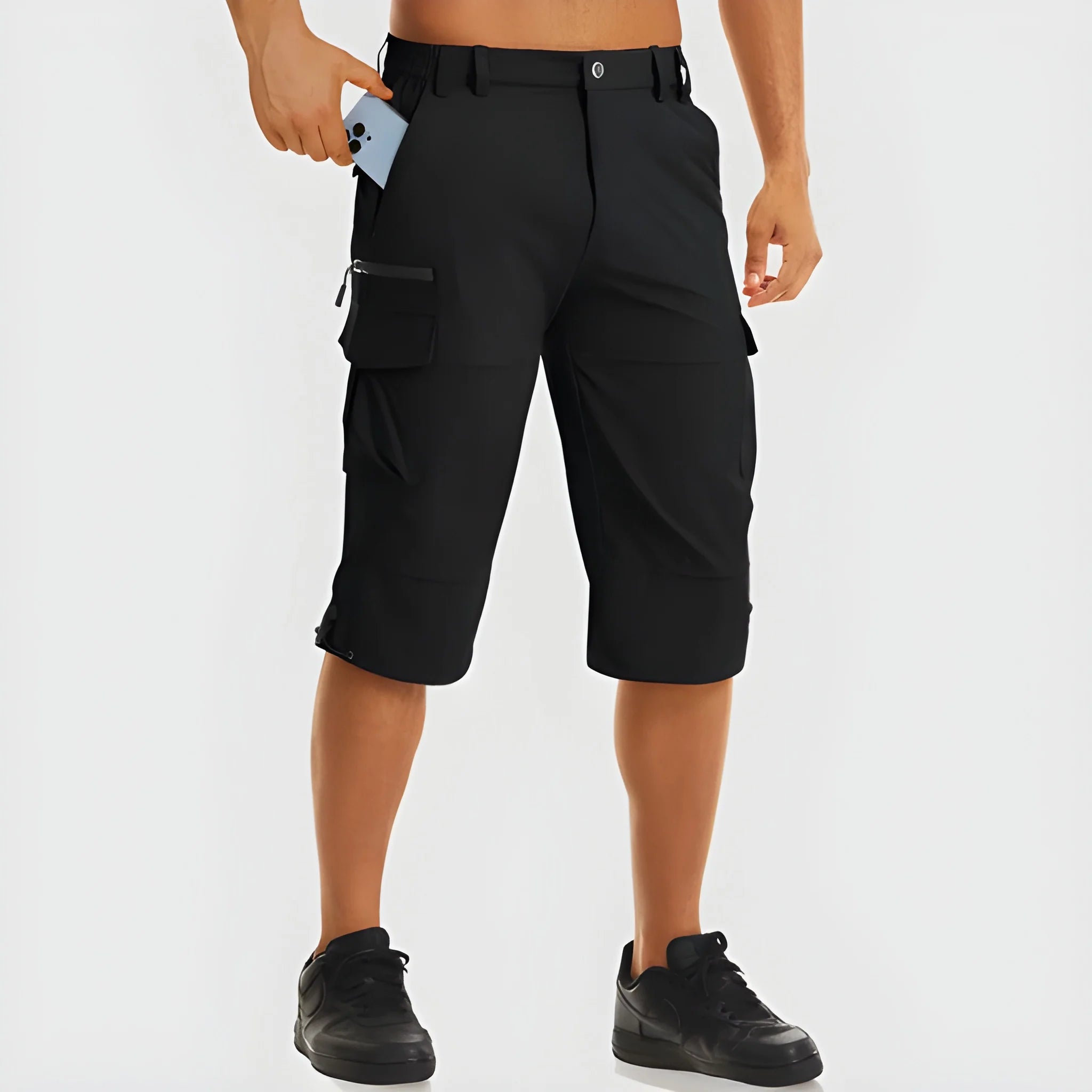 Men's Cargo Long Shorts with Pockets and Zip Pockets