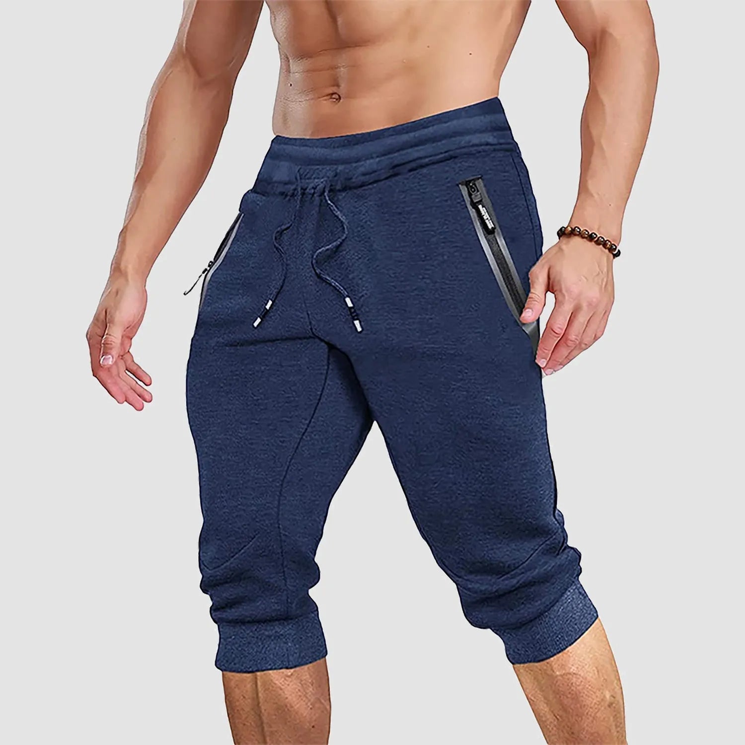 Men's Jogger Athletic Shorts with Zip Pockets and Drawstring Waist