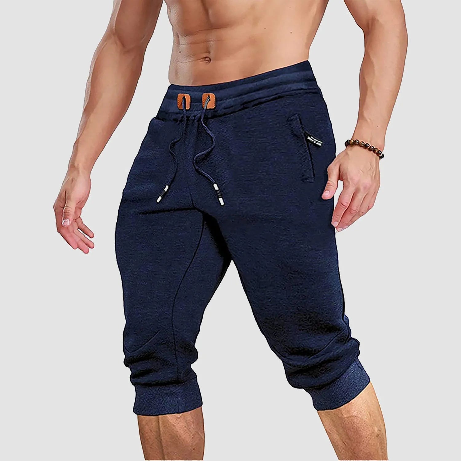 Men's Jogger Athletic Shorts with Zip Pockets and Drawstring Waist